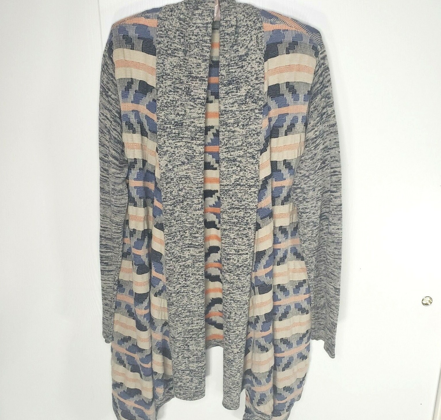 Natural Reflections XL Cardigan Knit Sweater 100% Cotton Aztec Blue Cream Orange