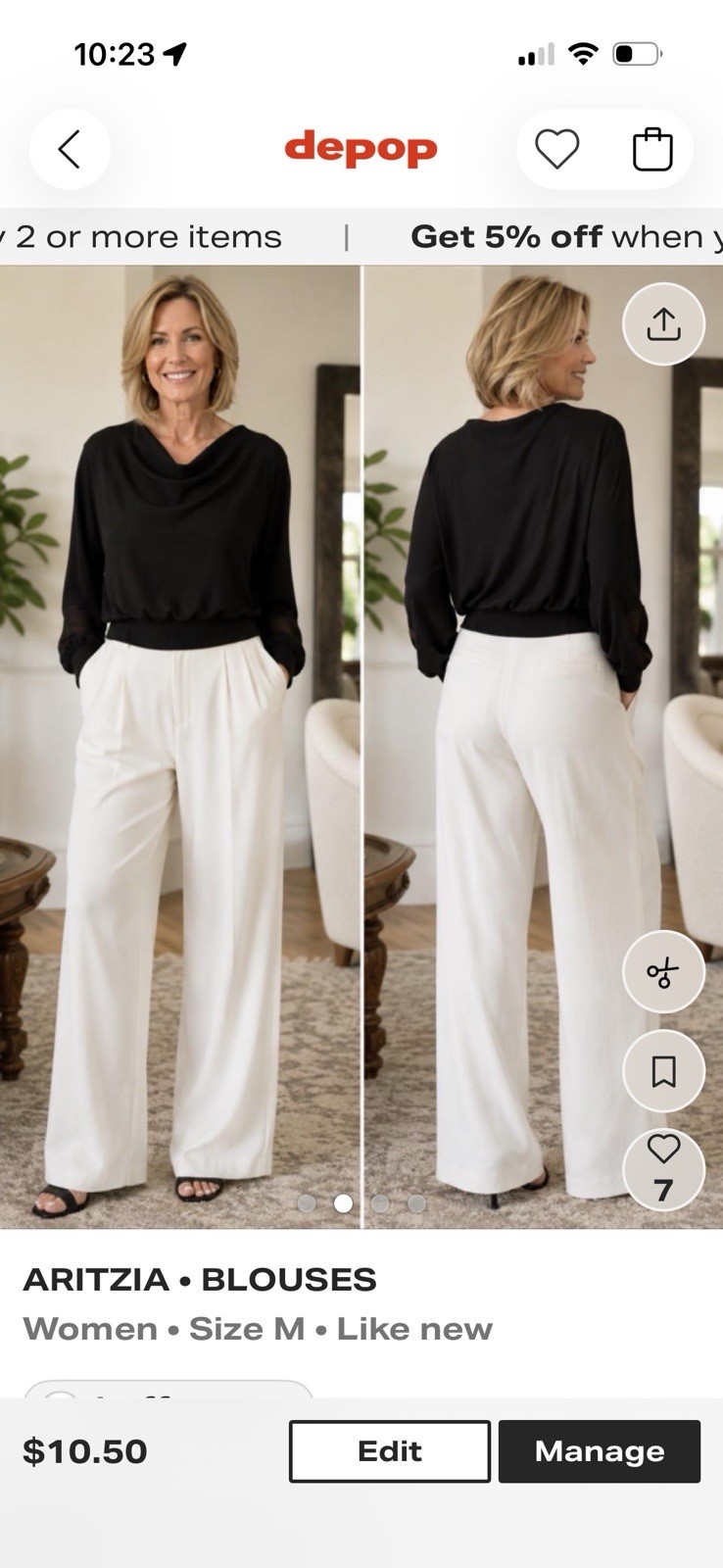Aritzia Top Medium Black Drap Neck Babaton Long Sleeve Drop Neck Designer Tee