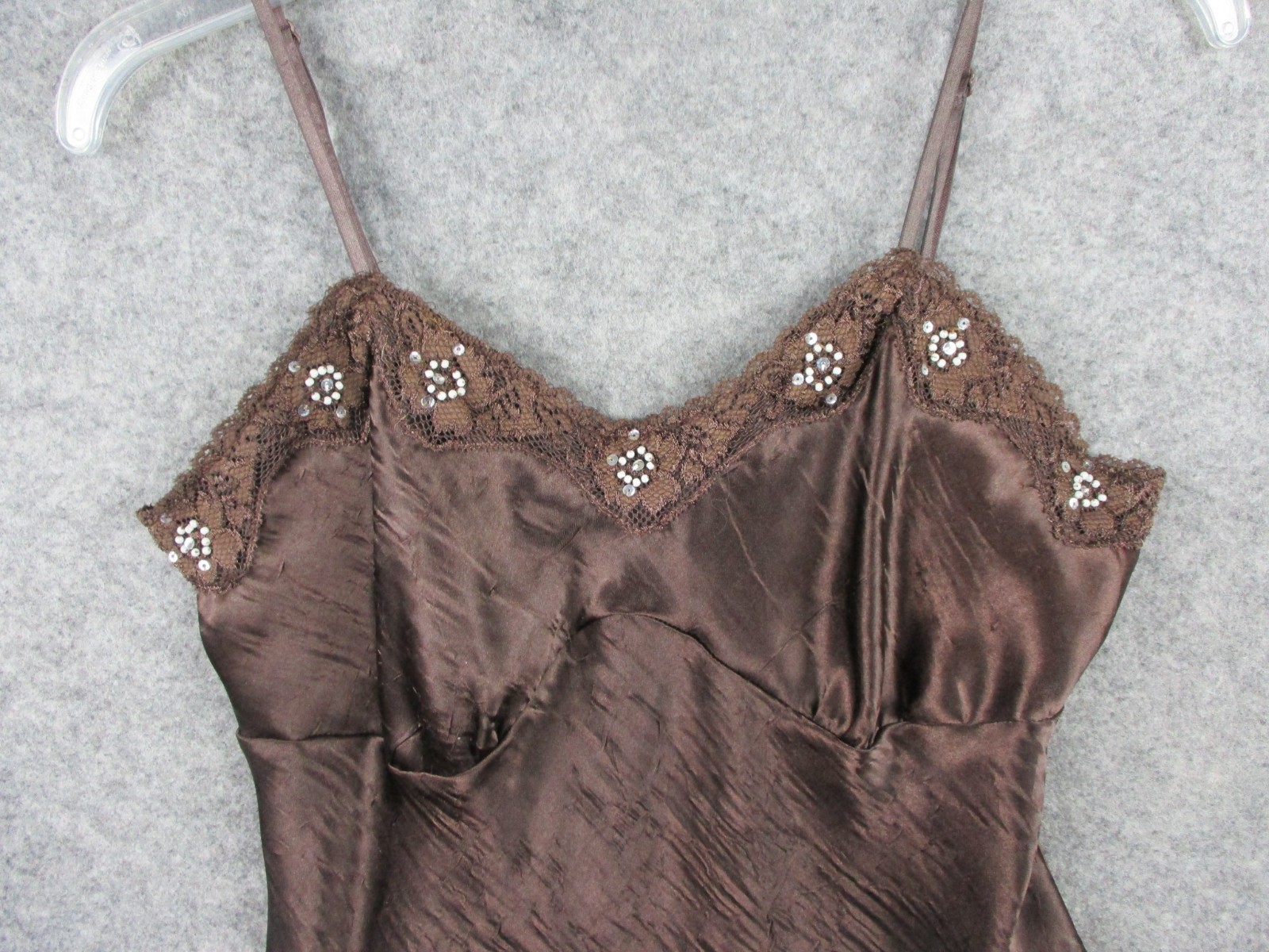 Vintage Cami Women Small Brown Satin Top coquette Grunge Whimsy Babydoll Y2K