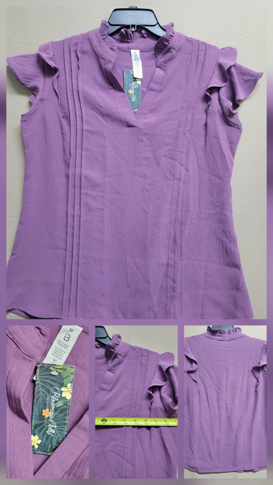 Blooming Jelly Women’s Sleeveless V-Neck Ruffle Pleated Top Purple Size M NWT