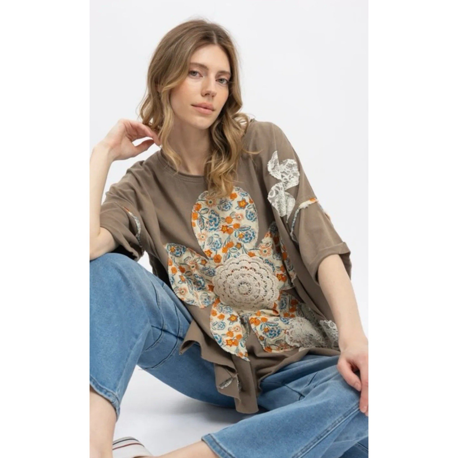 Bluevelvet Floral Patchwork Top Medium