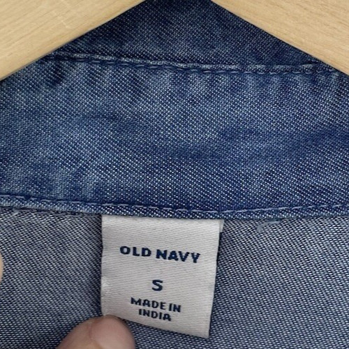 Old Navy 100% Chambray Shirt Button Front Blue Long Sleeve Dress S, Flaw