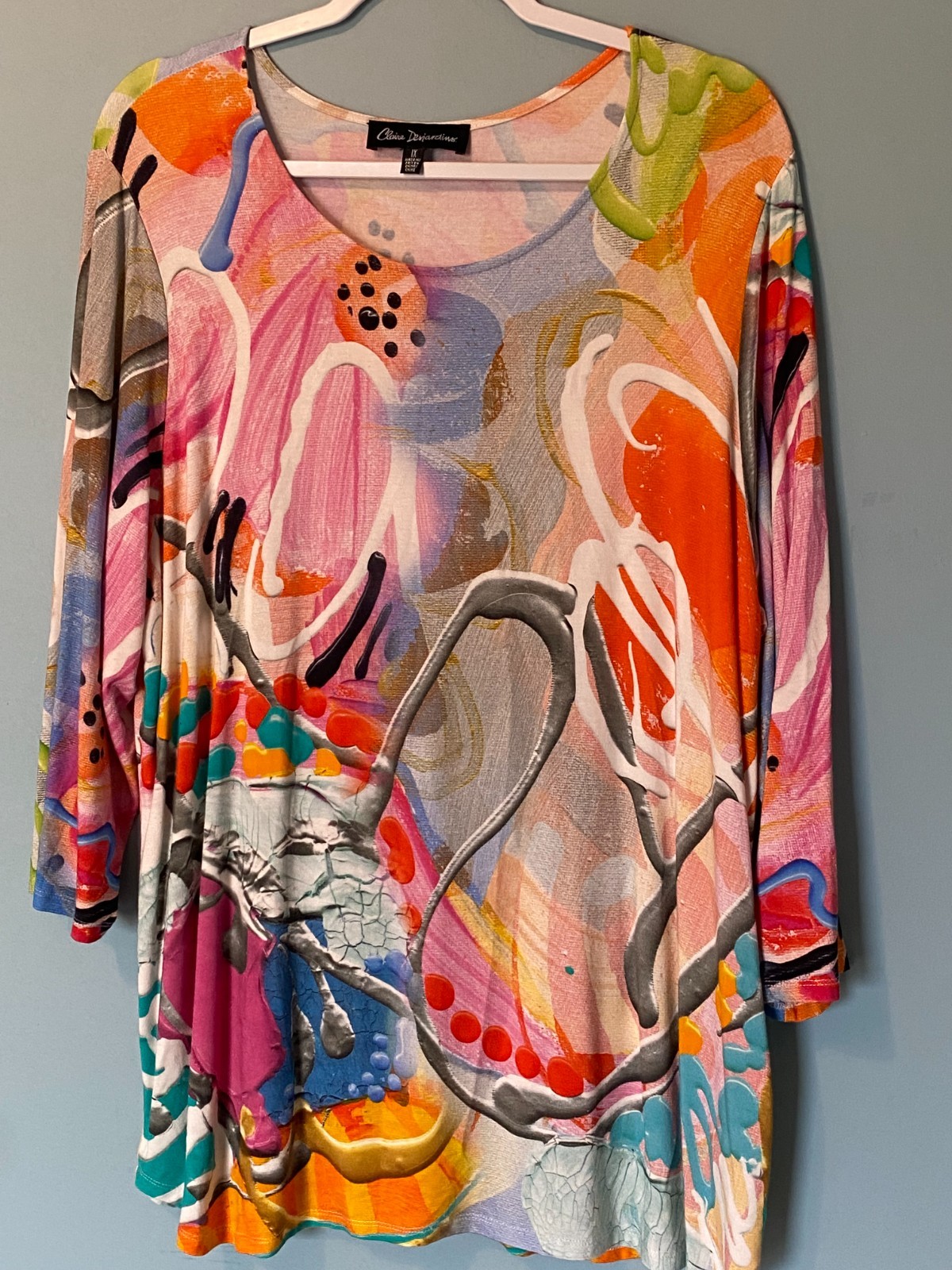 Claire Desjardins Abstract Wearable Art Colorful Luxury Designer Tunic Top 1X