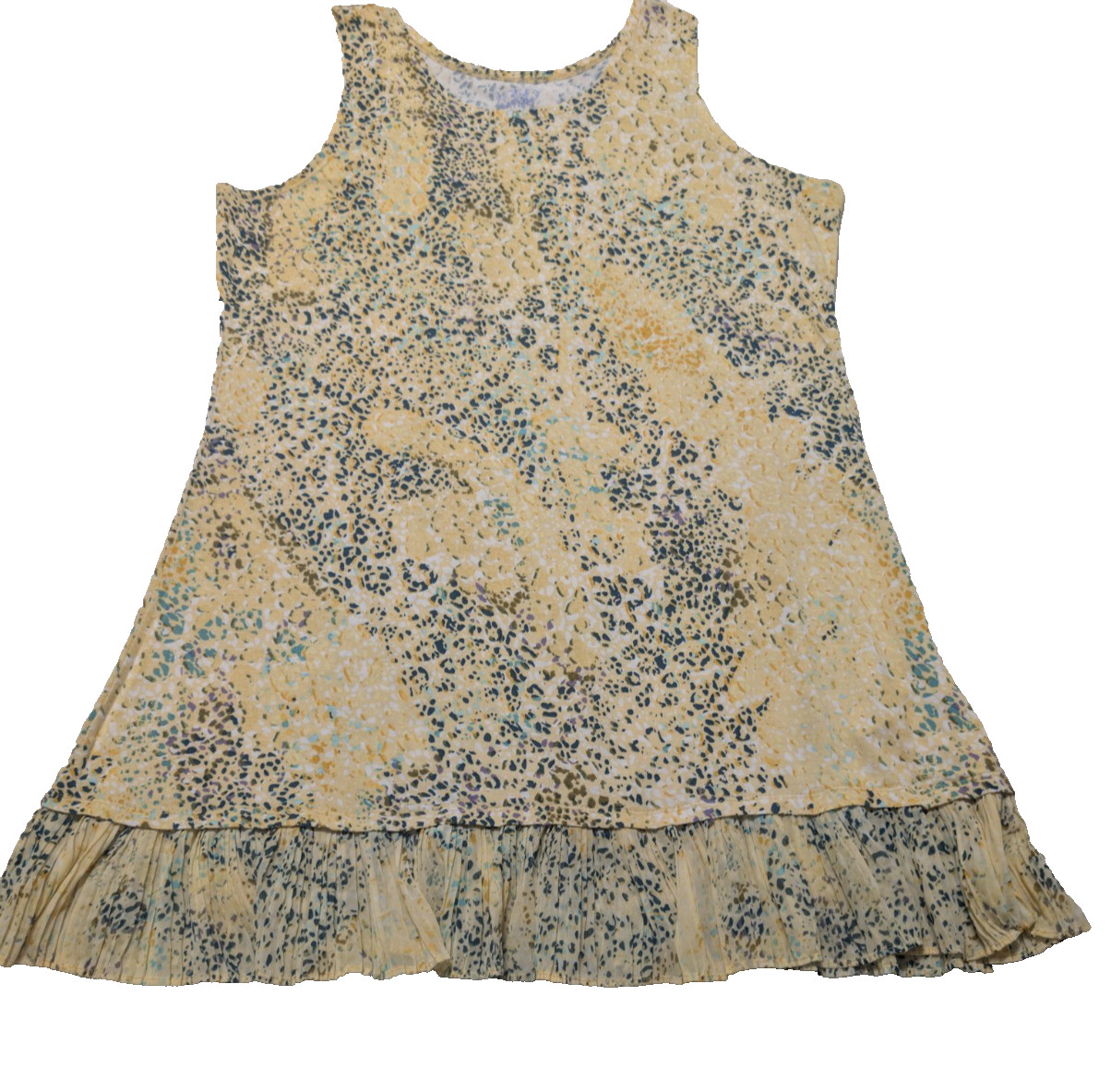 LOGO Layers Lori Goldstein Tunic Tank Top Mini Dress Pleated Trim QVC Yellow L