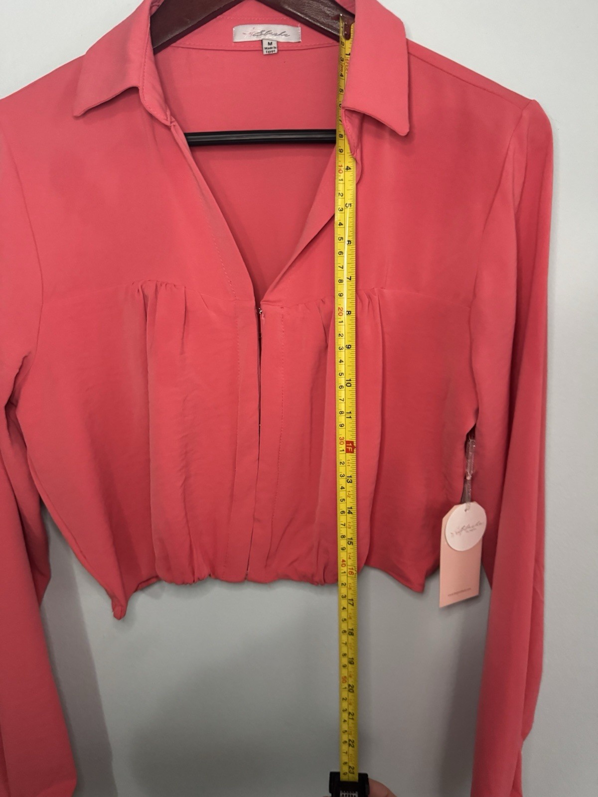 Blashe Chiffon Coral Crop Top With Long Sleeves Sexy Flattering Medium NWT