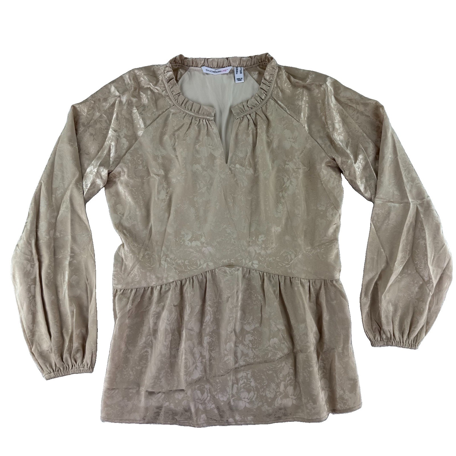 Isaac Mizrahi Live! Stretch Jacquard Shirred Peplum Blouse 2 Regular Gold