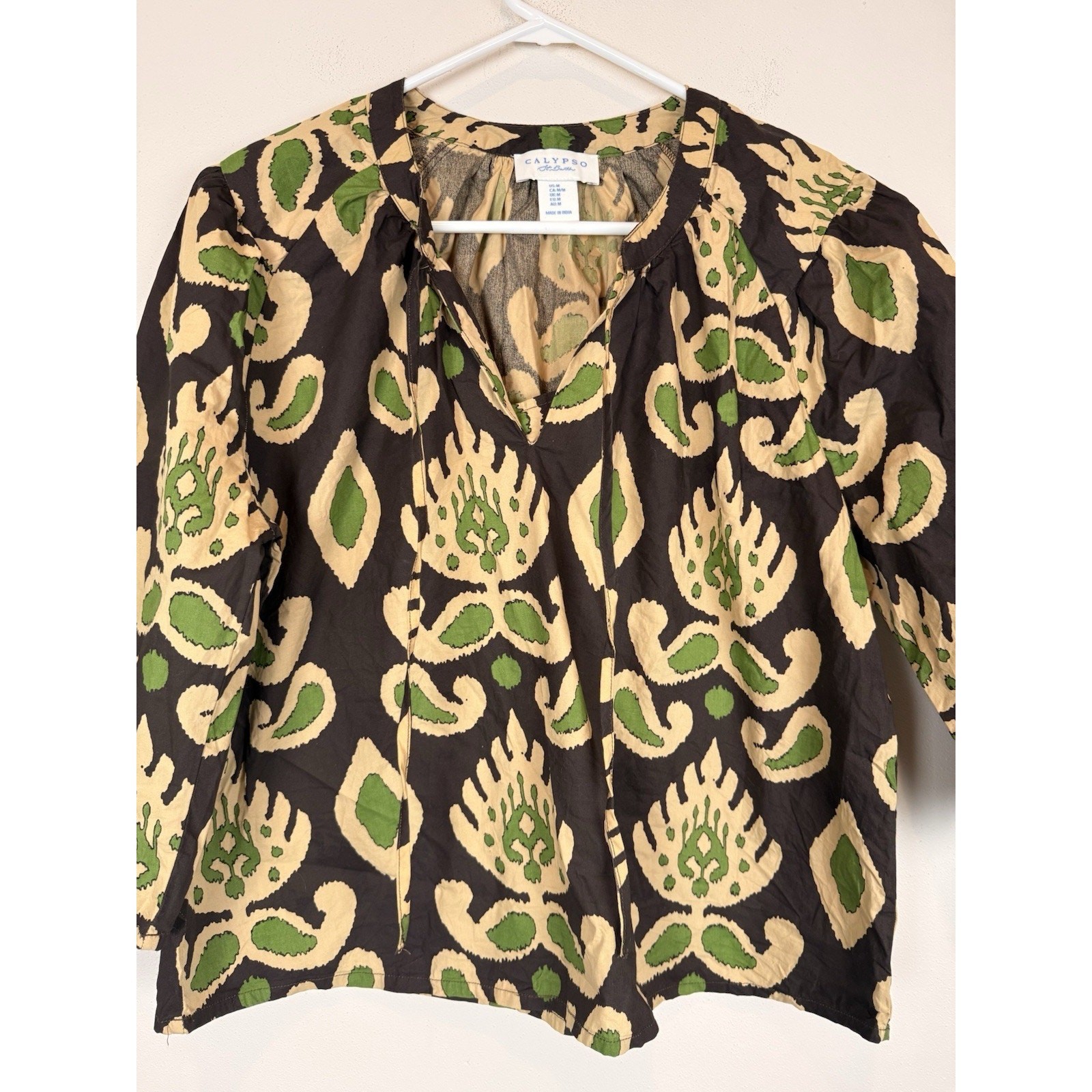 Calypso St. Barth Islegence Blouse Sz M Printed Top Boho Lightweight Flowy
