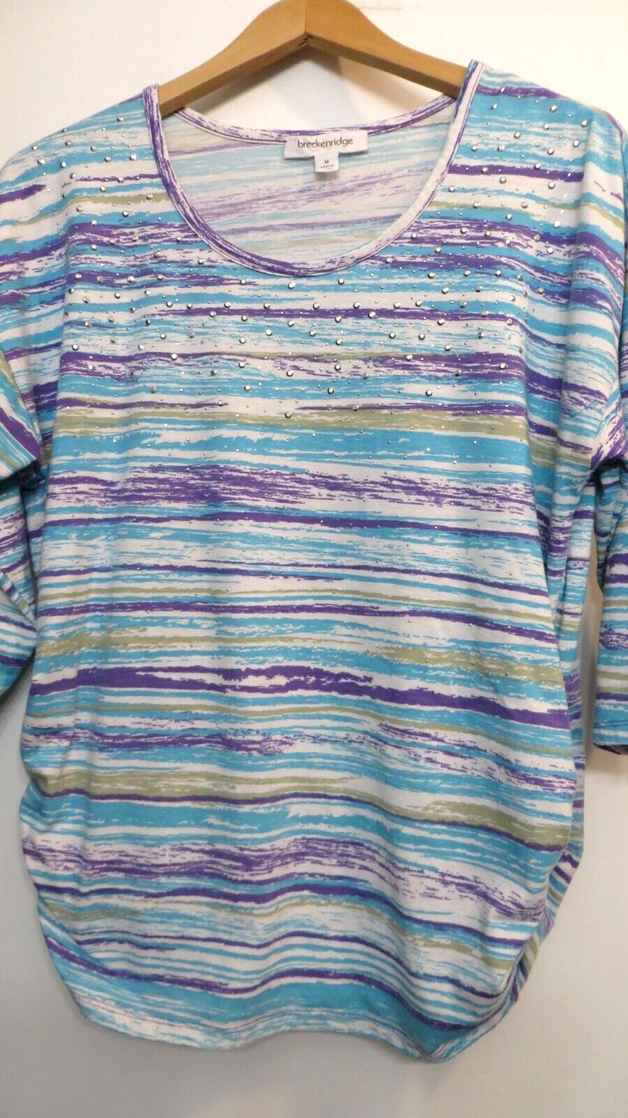 Breckenridge Shirt Womens Medium Purple Blue Striped Studded Ruched Sides Top