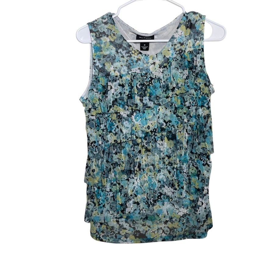 Nue Options Blouse Women’s Medium Sleeveless Layered Ruffle Colorful Y2k