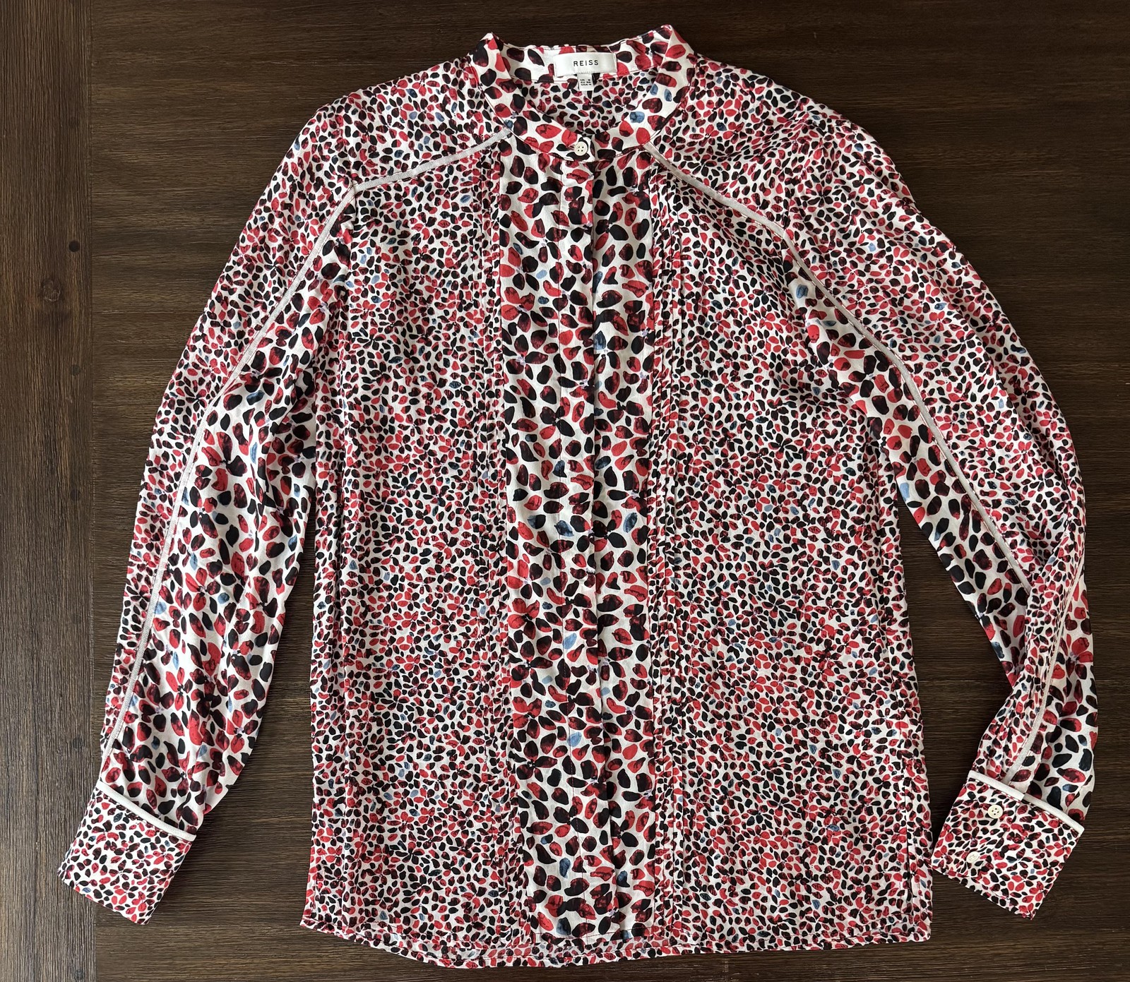 Reiss Ottilie Blouse Womens 4 Elegant Fall Colors Print Pintuck Long Sleeve