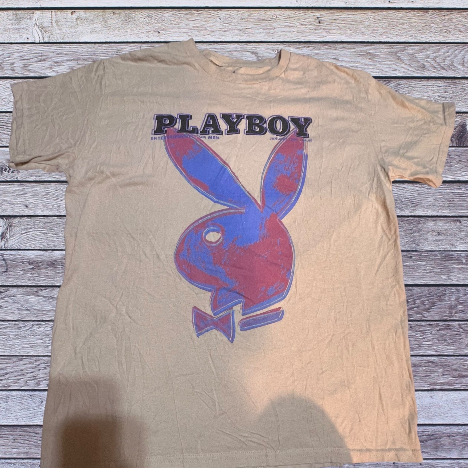 Playboy M T-Shirt Women Tan Graphic Warhol Logo Cotton Short Sleeve Tee