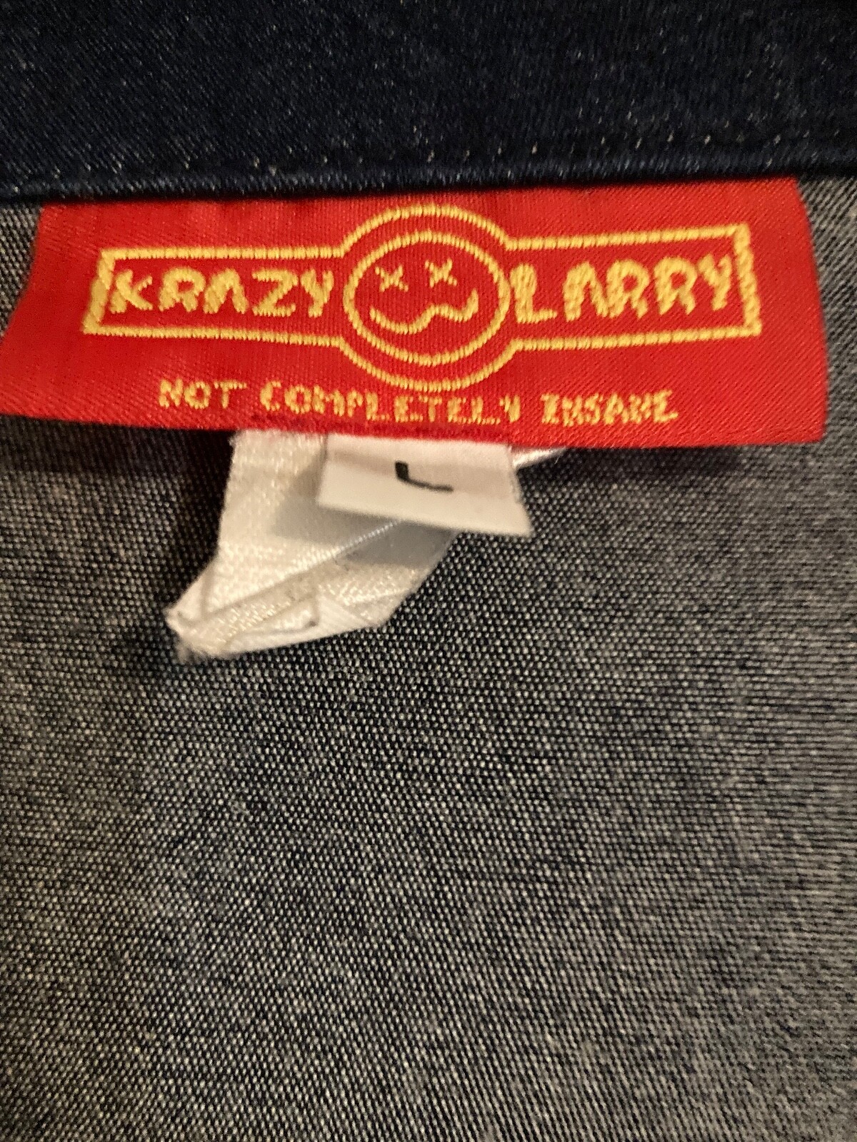 Krazy Larry Womens Denim Jacket Crystal Studded Zipper sz. L Smart Preppy Bling!