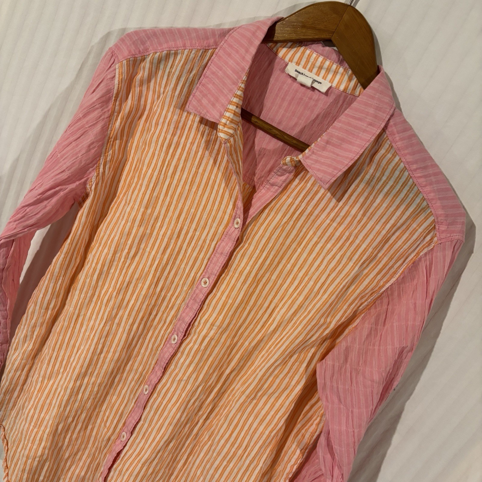 Beach Lunch Lounge Women’s Large Long Sleeve Pink Striped Blouse NN-15