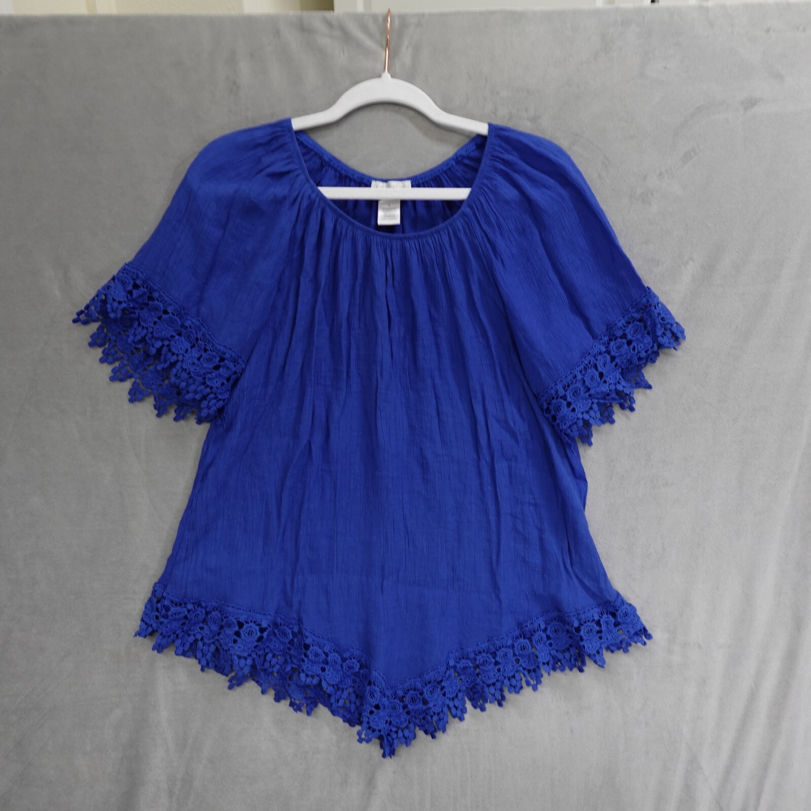 Linda Leal Women’s Large Blouse Blue Coastal Cruise Beachy Vacation Spring