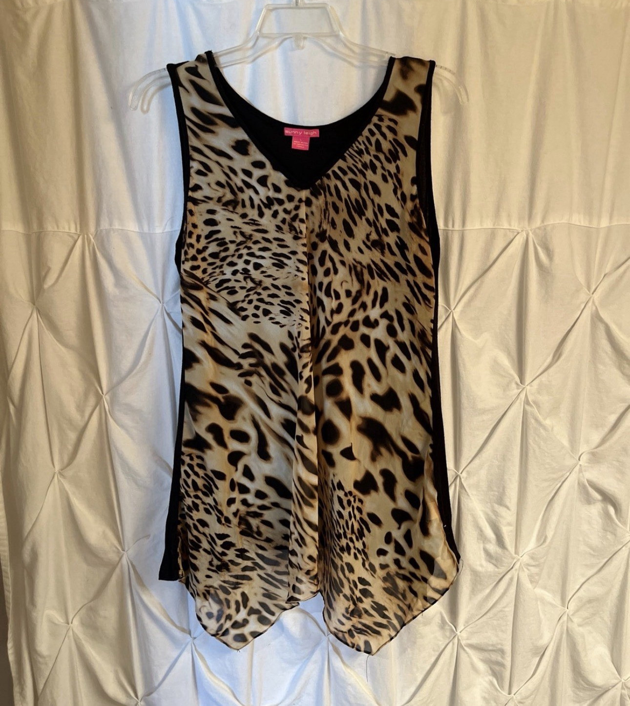 Sunny Leigh Women’s L Layered Chiffon Tank Sleeveless Round Neck Leopard Print