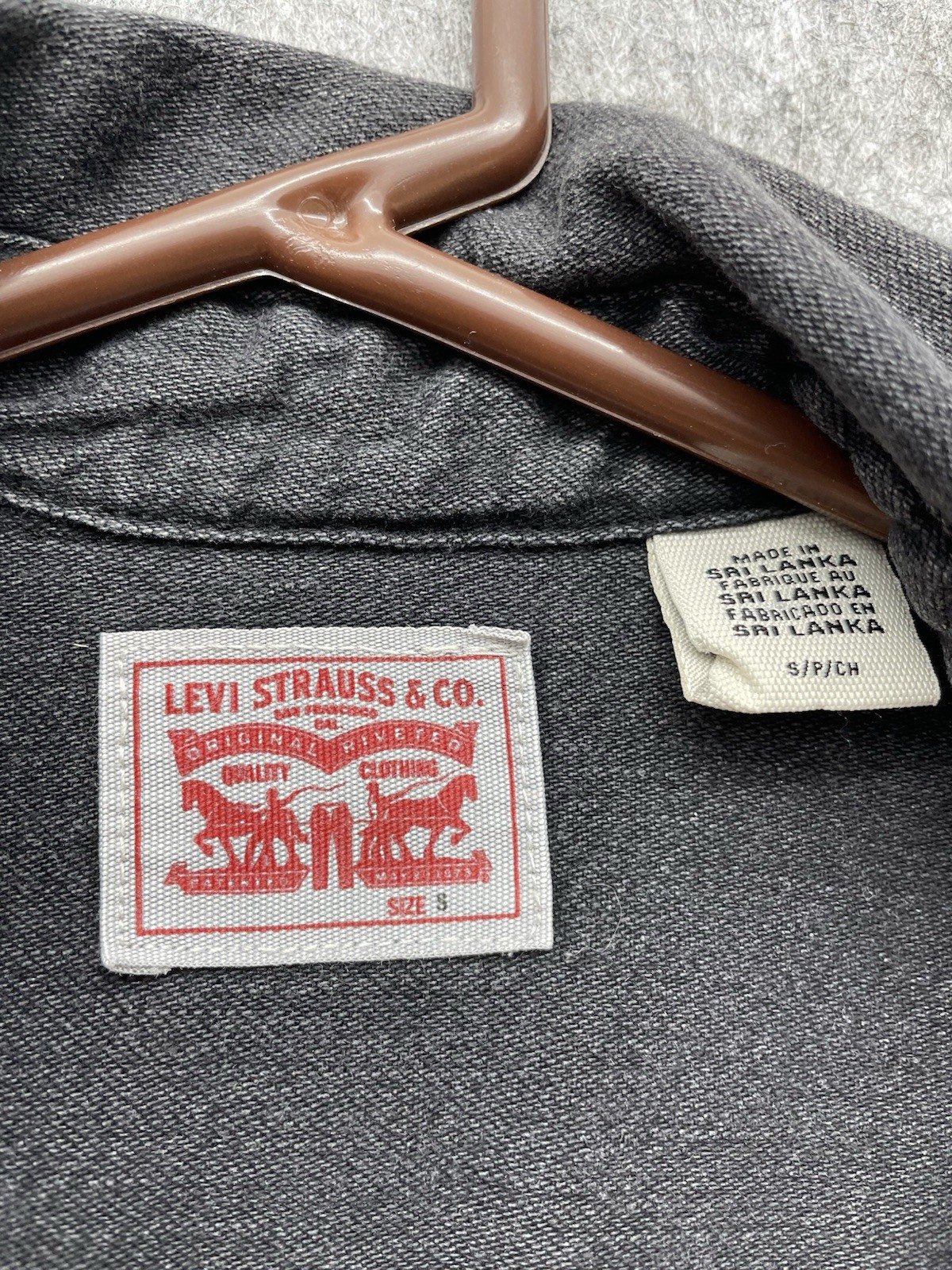 Levi Strauss & Co Shirt Womens Small Black Denim Western Cowboy Pearl Snap