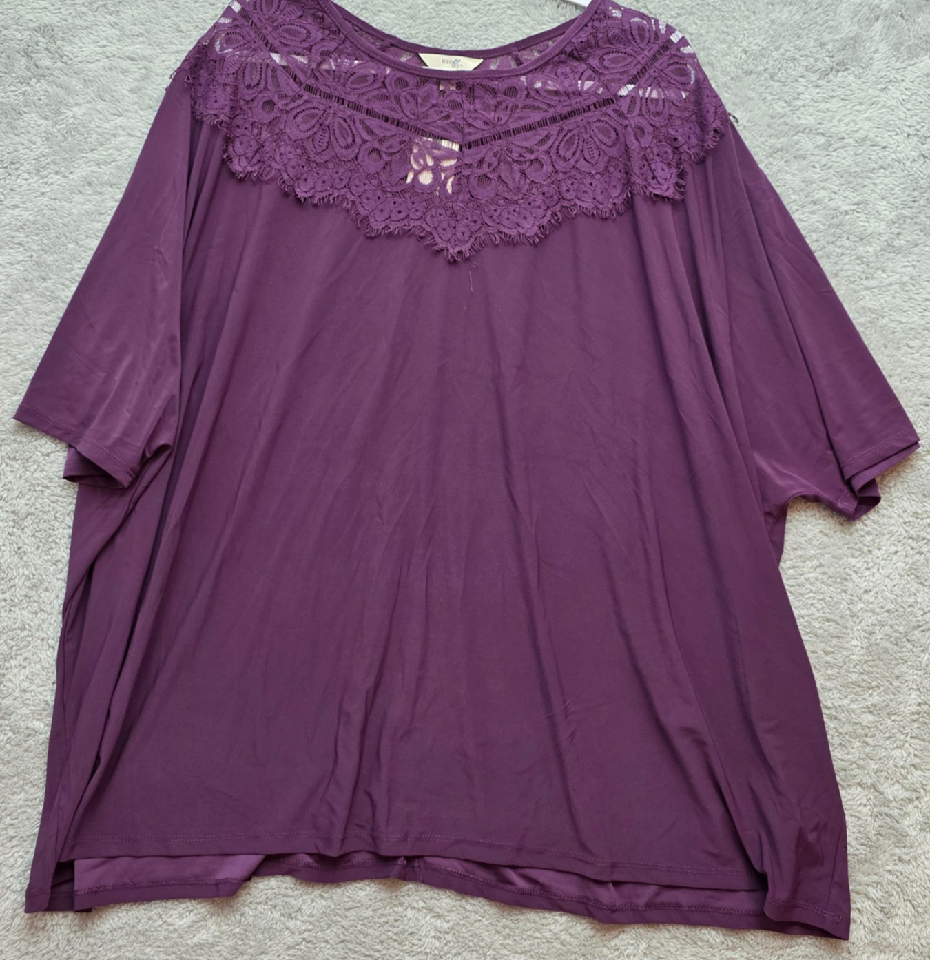 Terra Sky Blouse Womens 4X (28-30W) Purple Lace Relaxed Fit Boho Peasant Top NWT