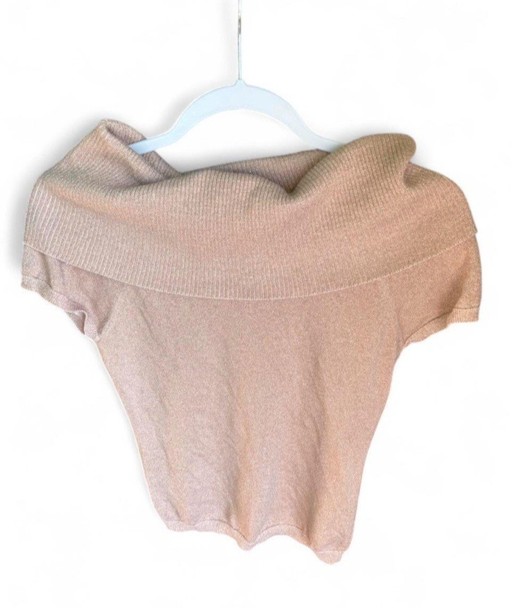 Cashmere cotton blend Metallic Cap Sleeve Cowl Neck Blouse Express medium