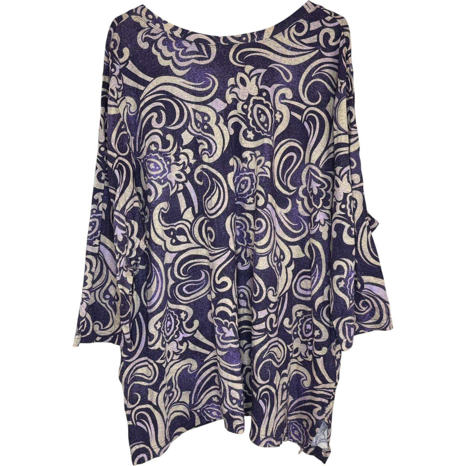 d&co Signature Womens Long Sleeve V Neck Paisley Print Tunic Top Purple Tan M