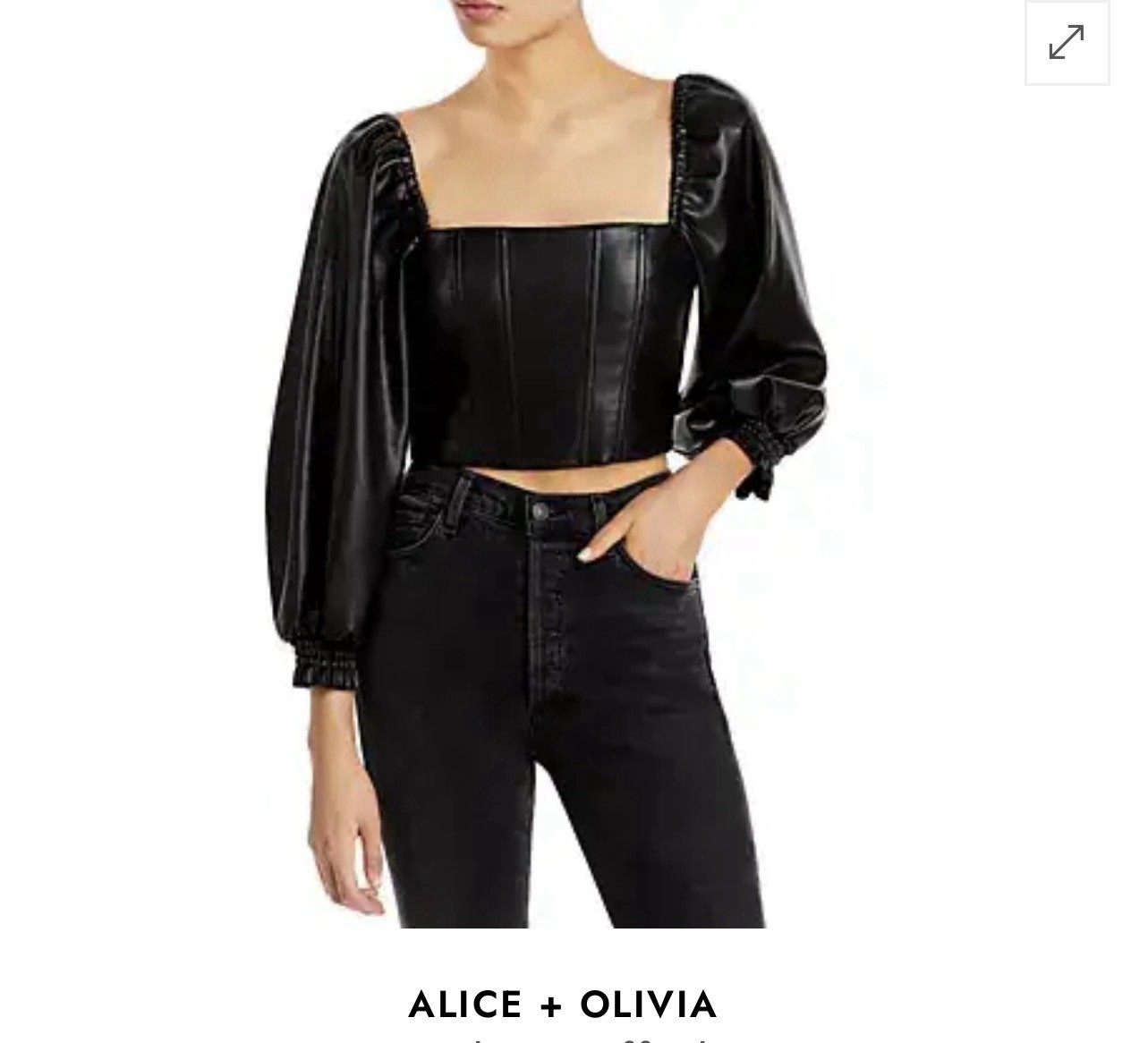 Alice + Olivia Black Cropped Square Neck Puff Sleeve Long Sleeve Blouse Size 2