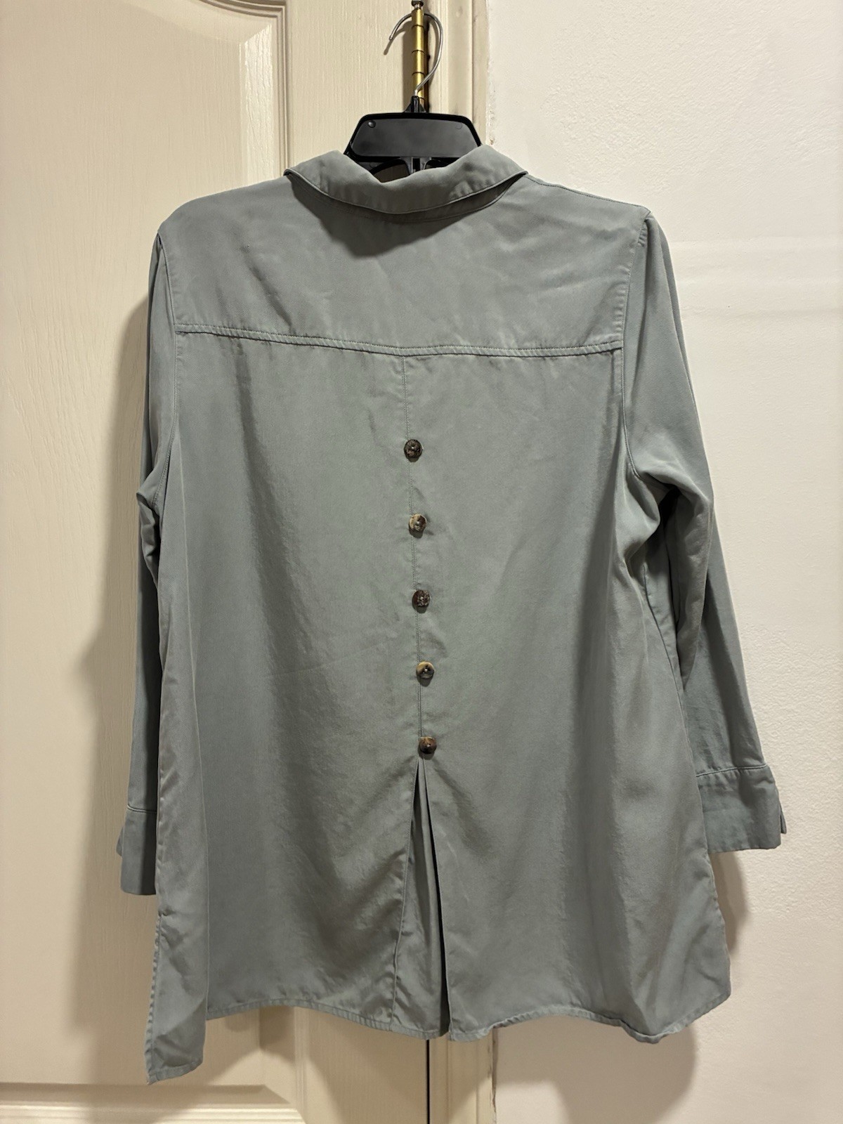 Soft Surroundings Gray Tencel Button-Up Collared Blouse Tunic Large