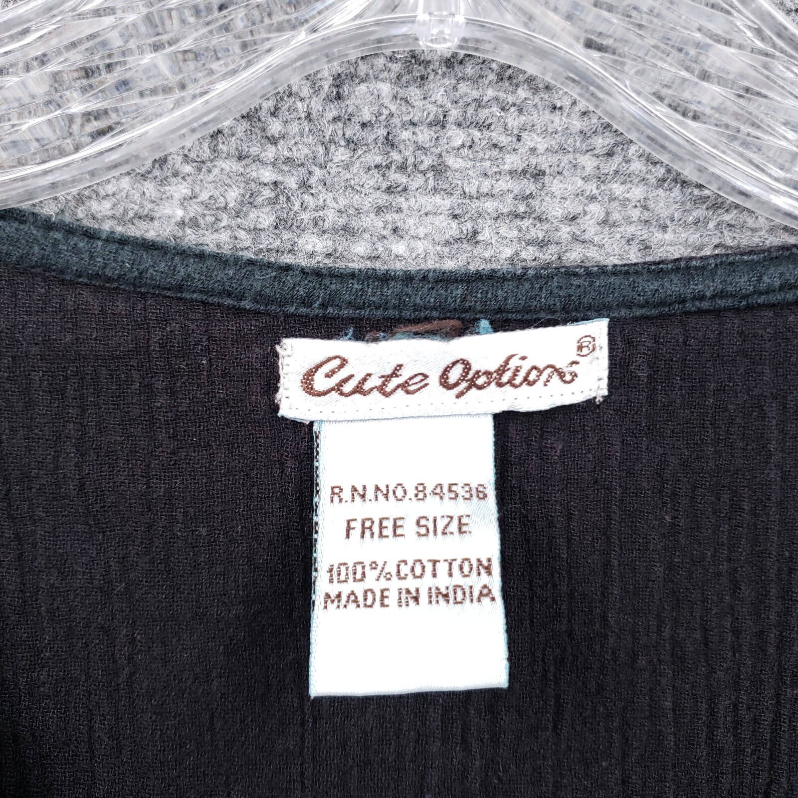 Cute Options Top Womens Free Size Black Gauze Henley Round Neck Long Sleeve