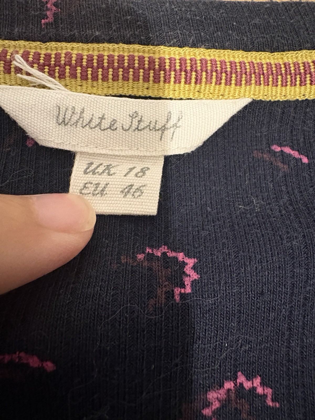 WHITE STUFF NAVY & PINK PATTERNED LONG SLEEVE BUTTON THROUGH TOP SIZE 18