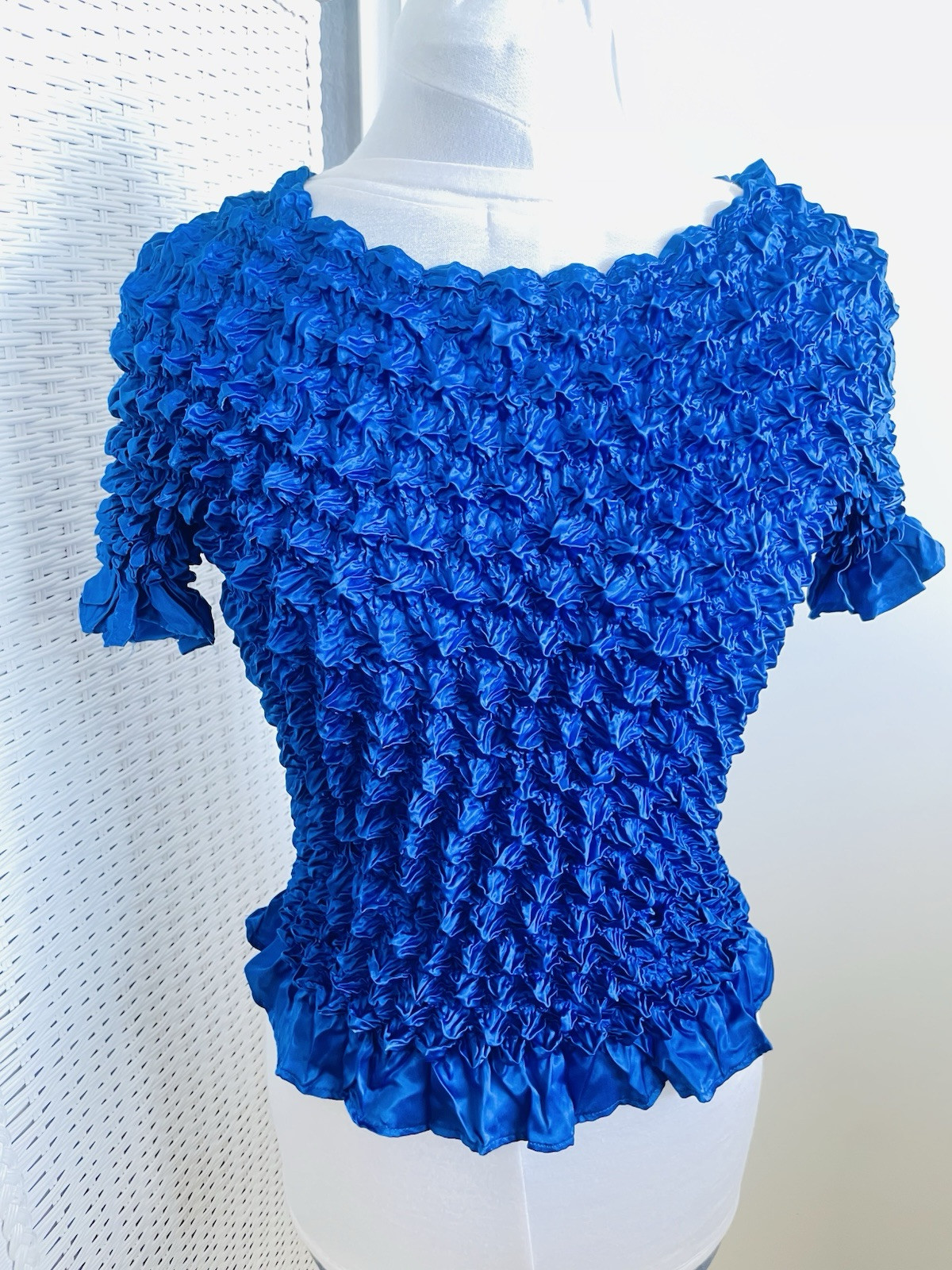 Y2K Retro Cobalt Blue Crinkle Magic Shirt Popcorn Texture