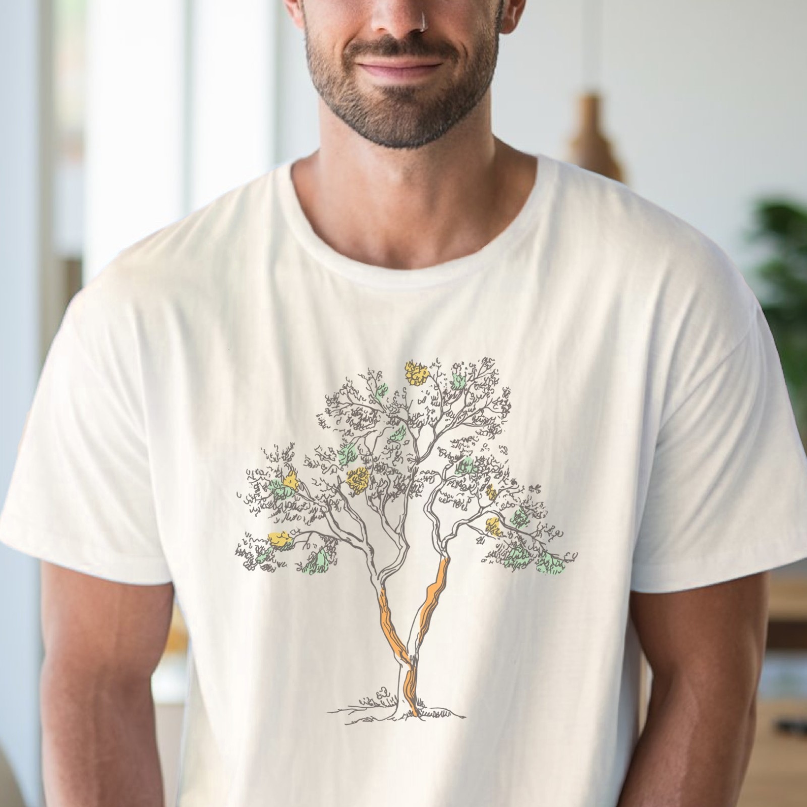 Hand Drawn Botanical Tree Graphic Tee Minimalist Nature Art T Shirt