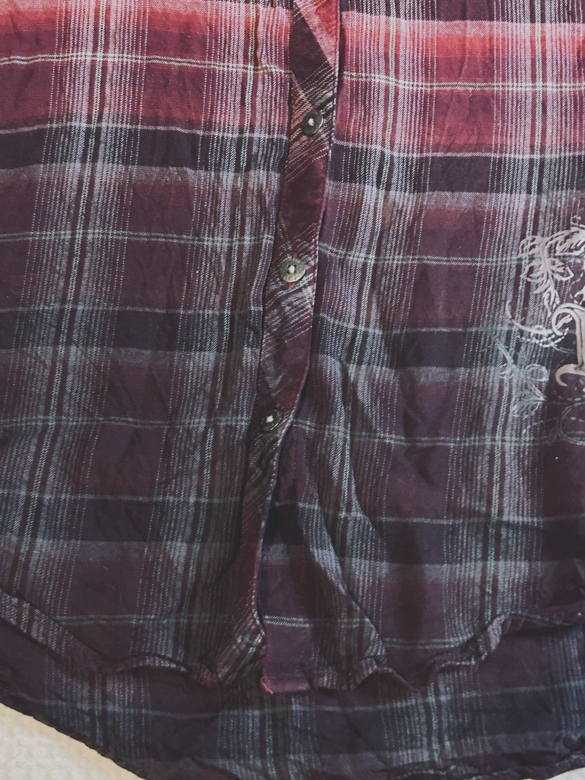 Harley Davidson Ombré Women’s Small Plaid Long Sleeve Shirt Magenta Purple Wine