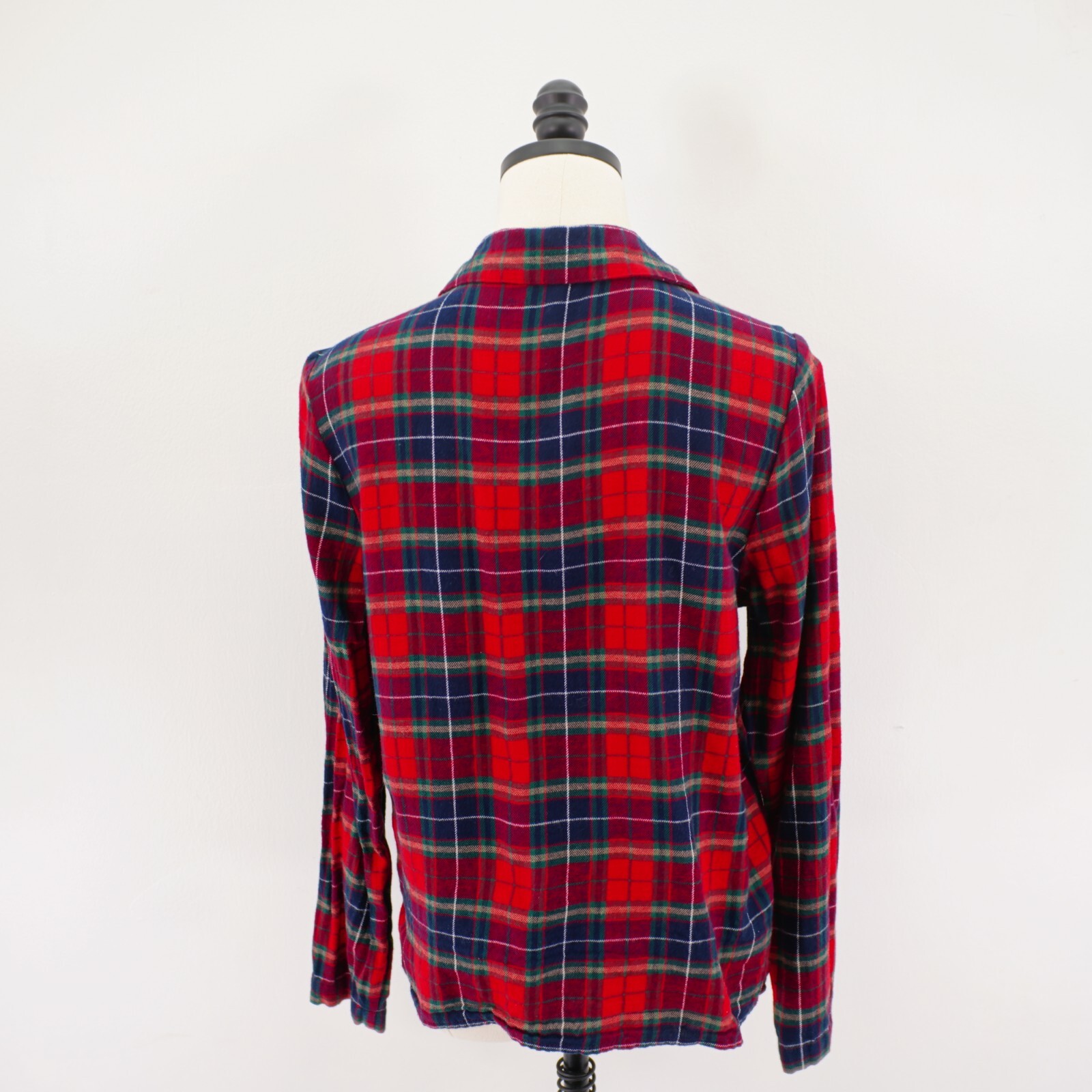 Old Navy Blue Red Green Plaid Flannel Collared Button Front Shirt Top Small Long