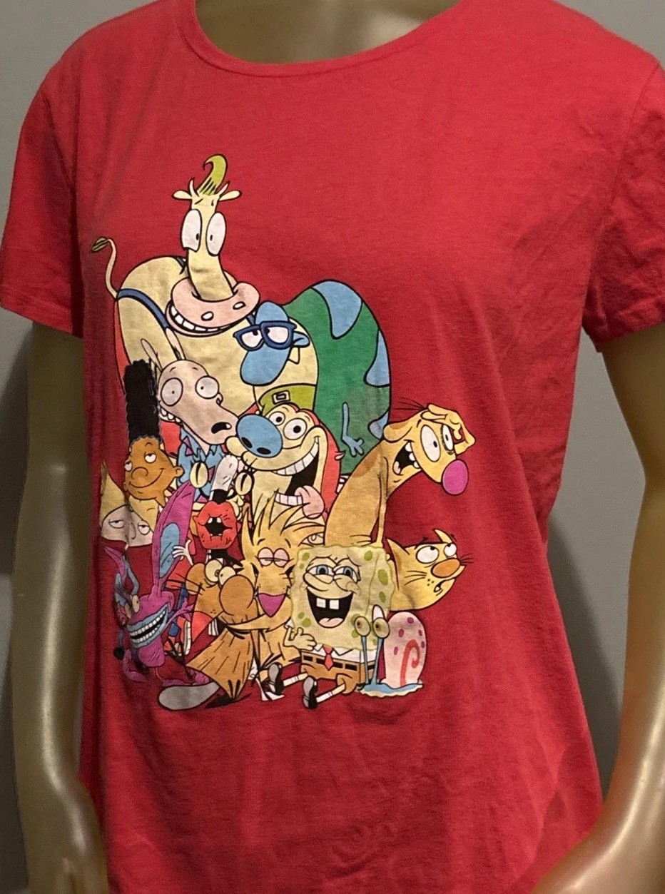 Nicktoons Nickelodeon 90’s Retro CatDog Rocko SpongeBob Red Juniors Medium Shirt
