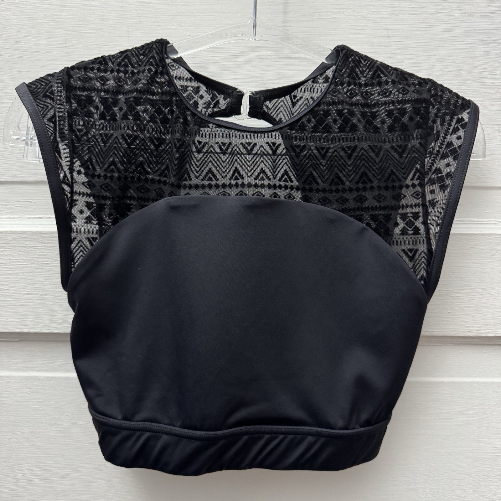 Balera Black Mesh Crop Top Geometric Sheer Overlay Dance Festival MA Medium