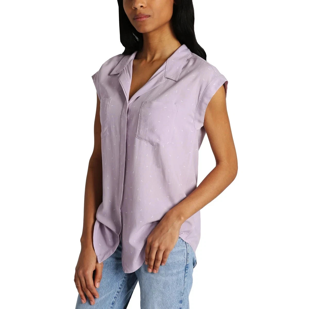 Jachs Girlfriend Women’s Button Front Cap Sleeve Blouse, Purple, Size L