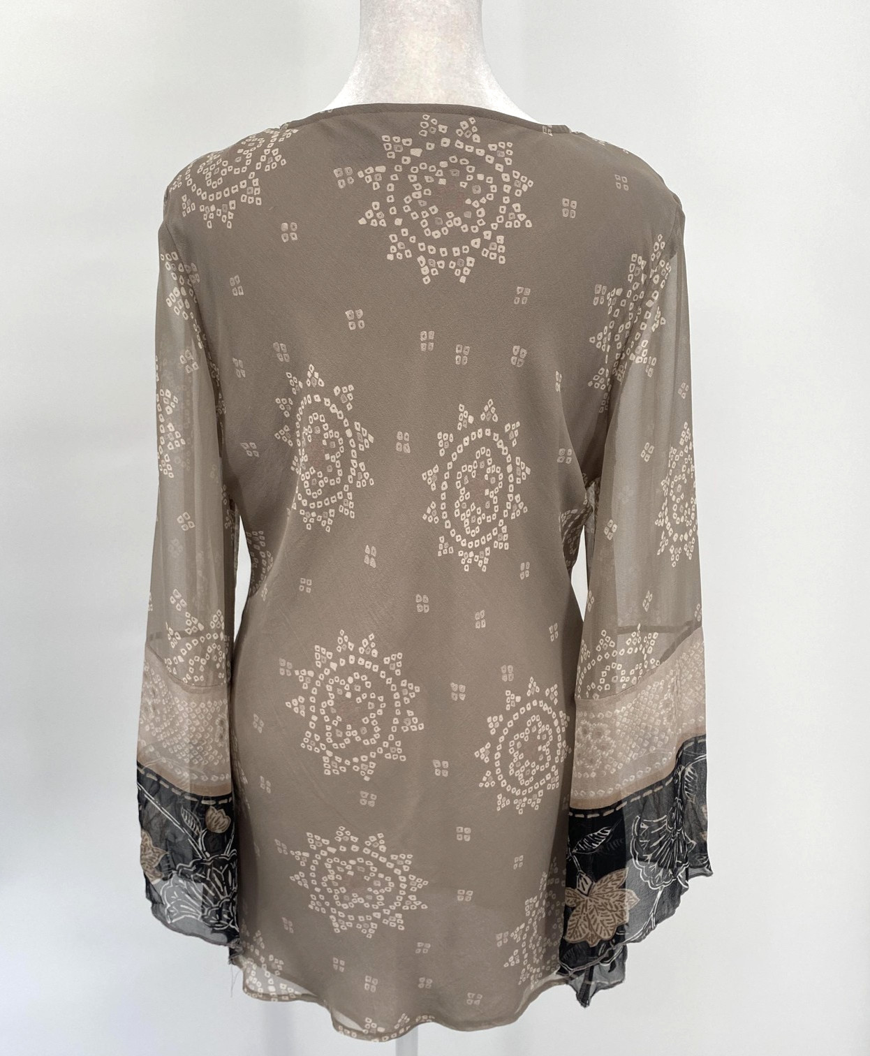 VTG NYC Design Co Top Womens Medium Beige Floral Silk Sheer Lined Fairy Boho Y2K