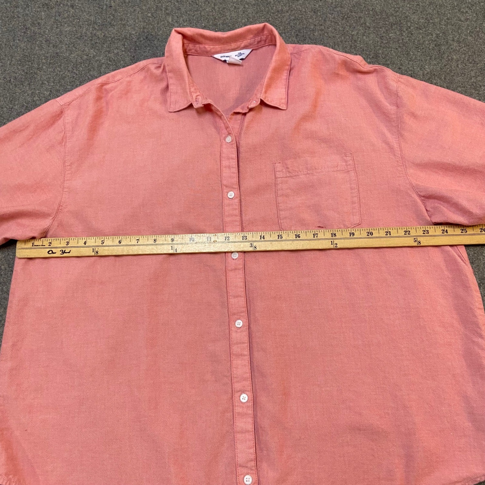 Old Navy Boyfriend Shirt Women L Coral Pink Cotton Oxford Button Down Chambray