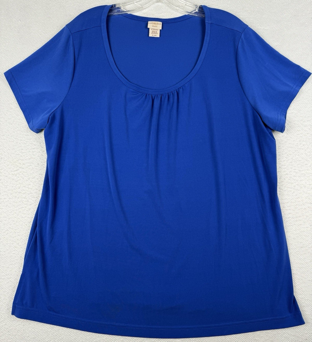 Womens Blue Stretch Scoop Neck Top Plus 16/18W Short Sleeve Covington