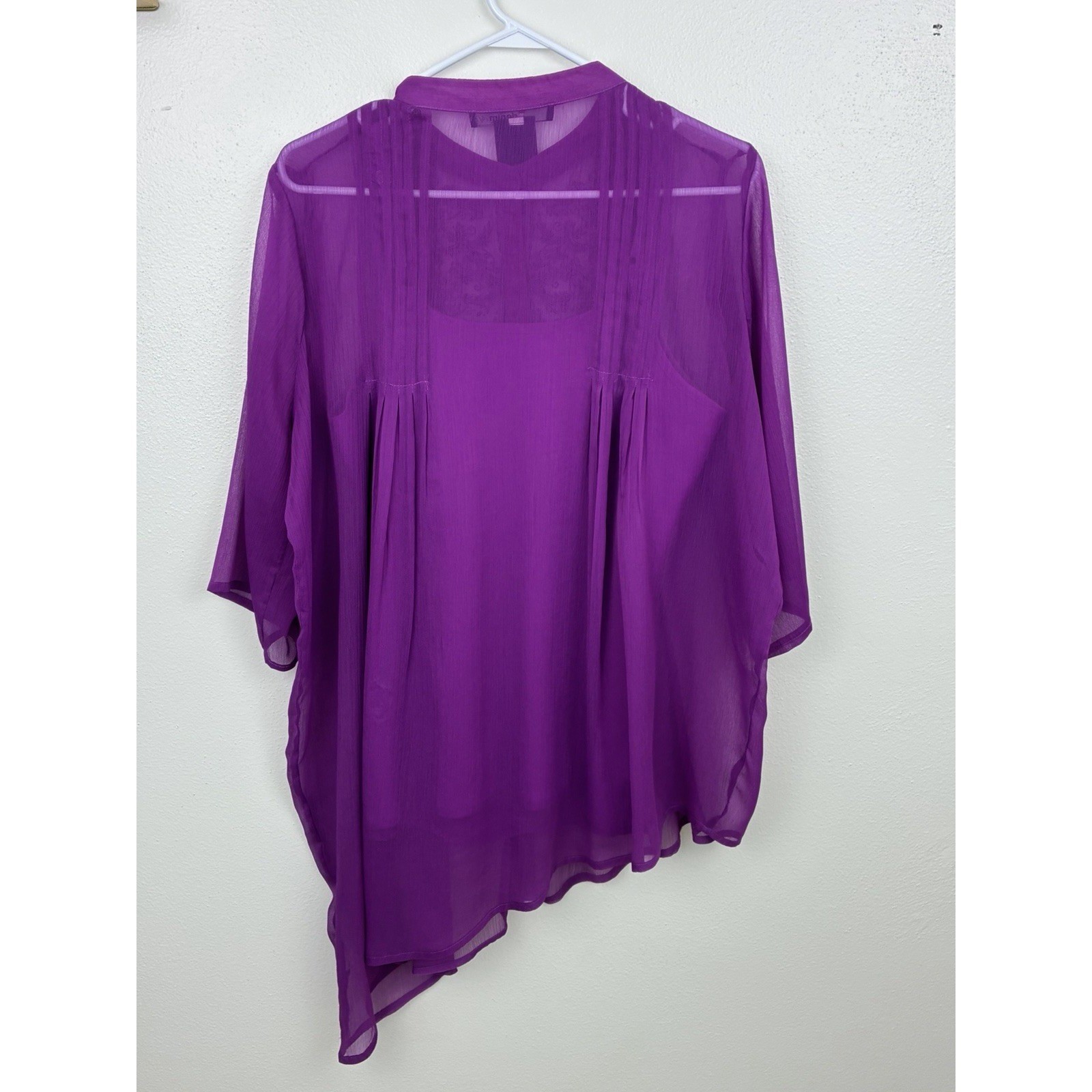 Denim 24/7 Purple Sheer Embroidered Sequin Asymmetric Tunic Blouse Top 16W 2PC