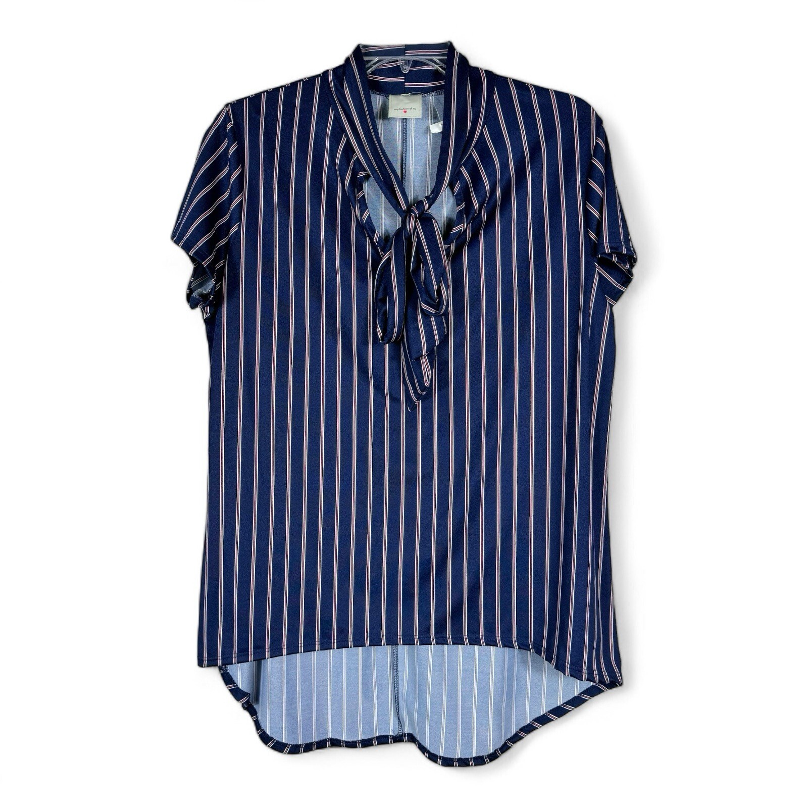 Top Fashion of NY Tunic Top Navy Red White Striped Neck Tie Womens XL NEW