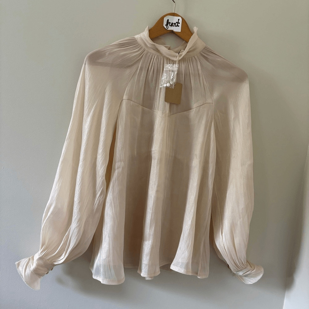 Blu Pepper S Shimmery Cream Champagne Blouse Sweetheart Sheer Imperial Preppy