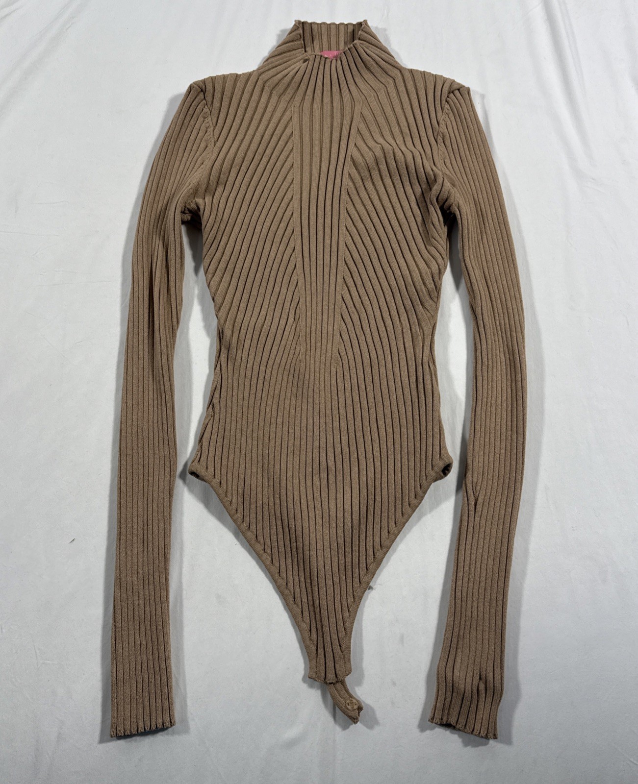 Lilly’s Kloset Ribbed Knit Mock Neck Bodysuit Long Sleeve Beige Women’s L