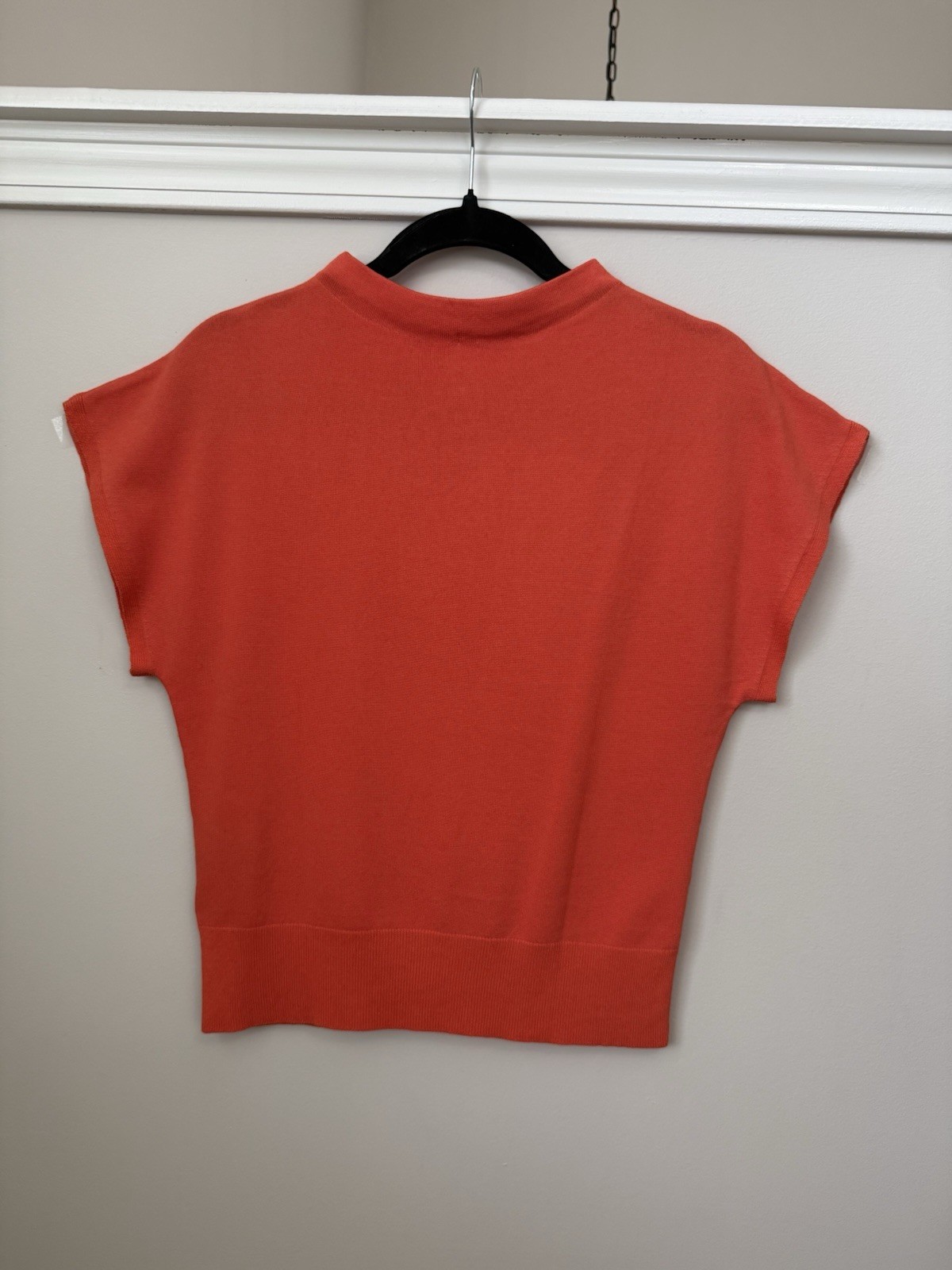 H&M Ribbed High Neck Cap Sleeve Top Orange Stretch Slim Fit Chic Sz M