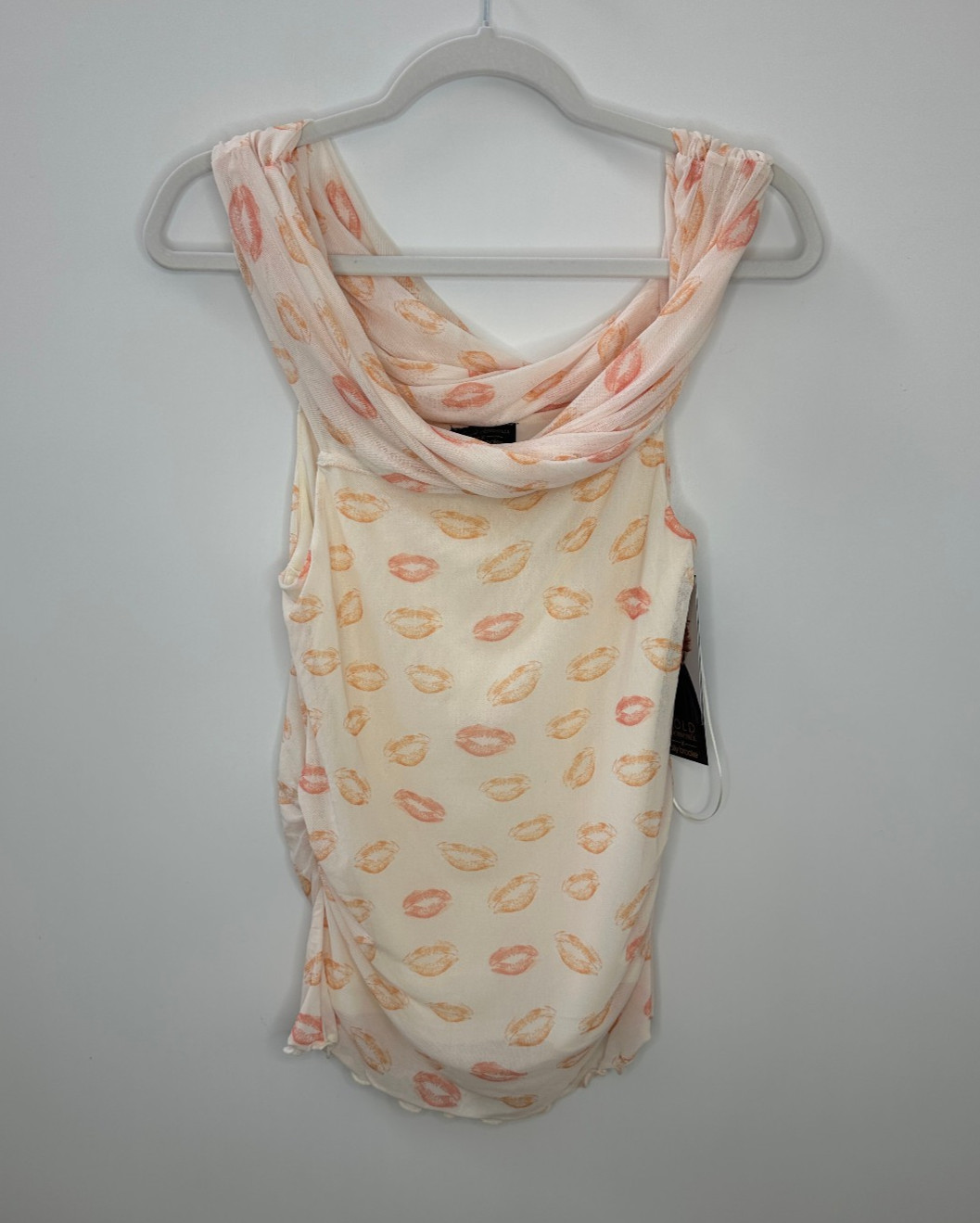 NWT Bold Elements x Ally Brooke Lip Print Mesh Top Ruched Off Shoulder Y2K Style