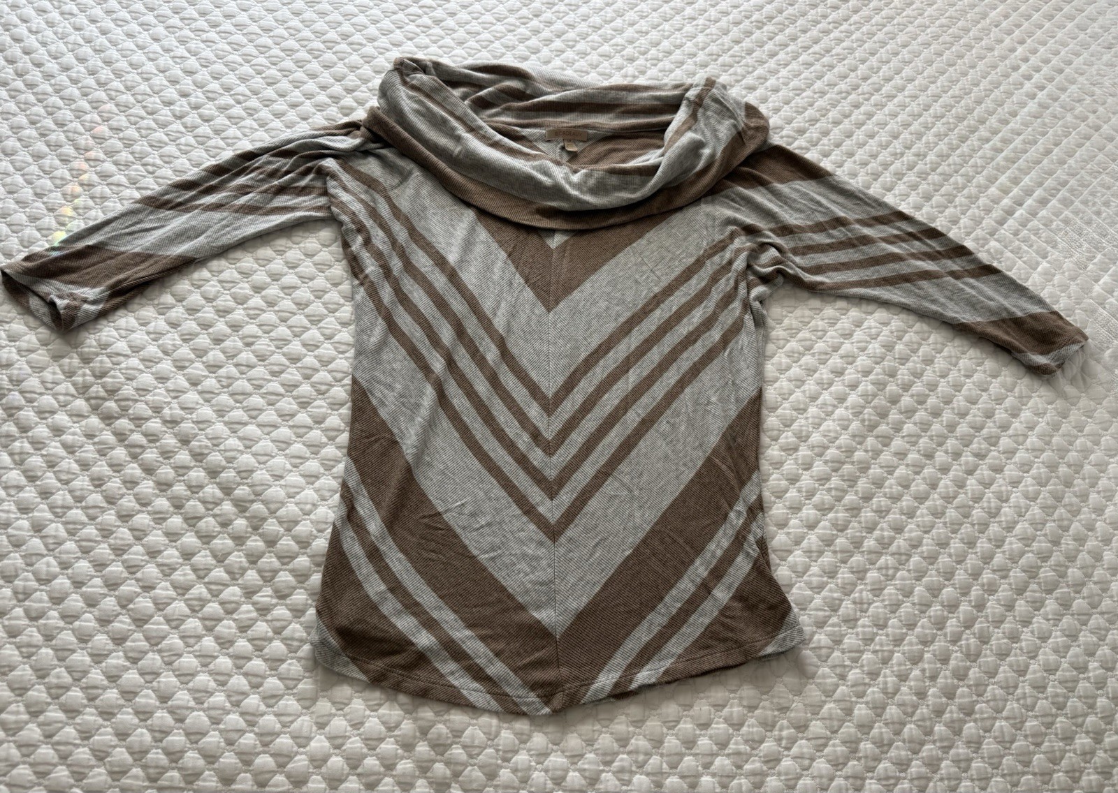 Anthropologie Bordeaux Womens Small Gray Brown Striped Cowl Neck 3/4 Sleeve Top