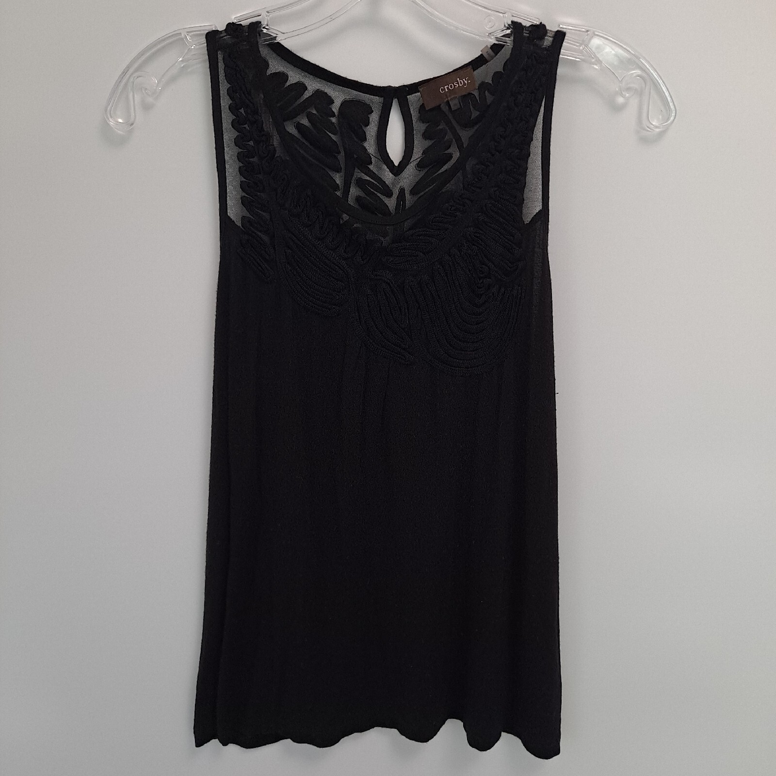 Crosby Top Womens Medium Black Sleeveless Sheer Yoke Tank Shell Shirt relax fit