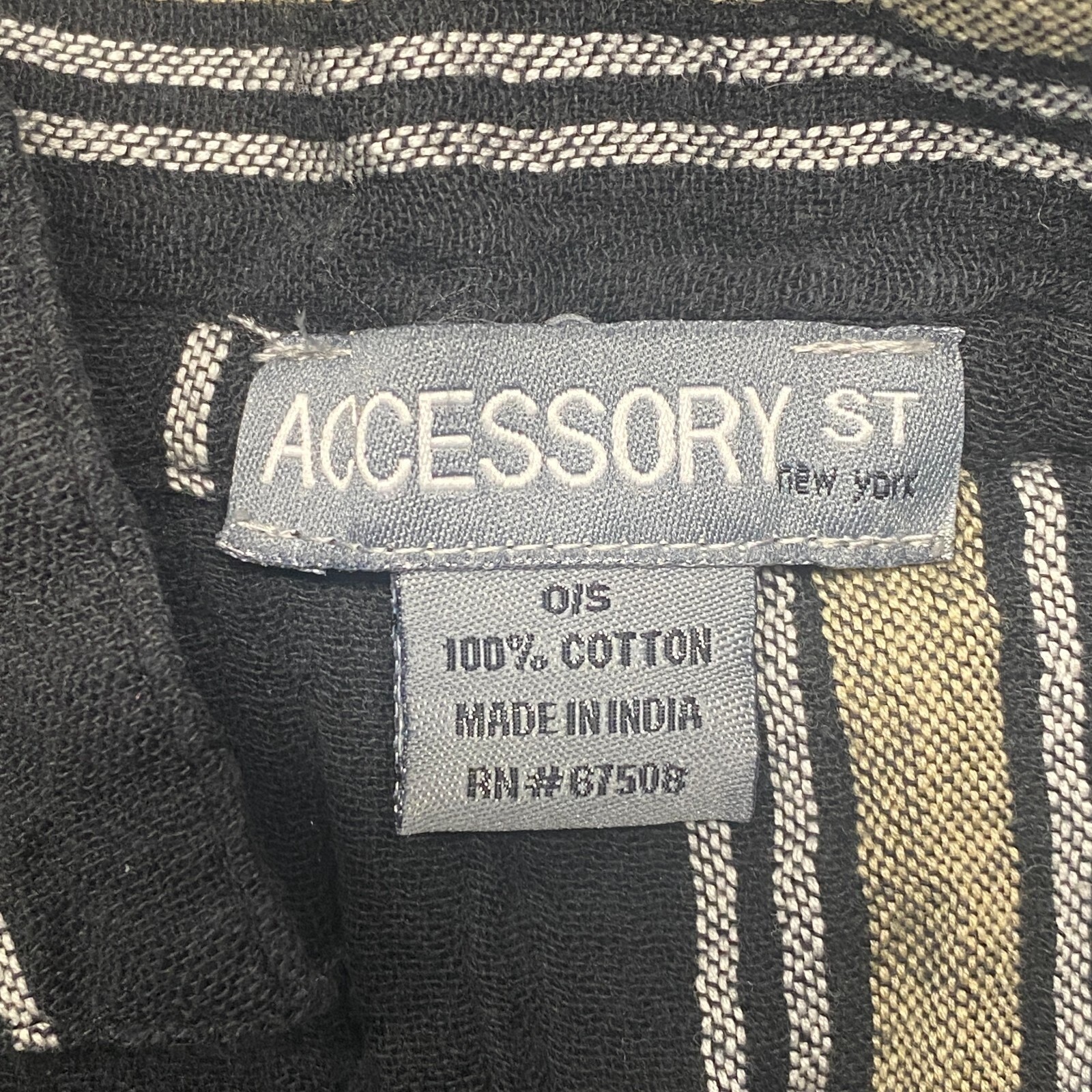 Accessory St New York Women Black Striped Cotton Poncho Top One Size Boho Gauze