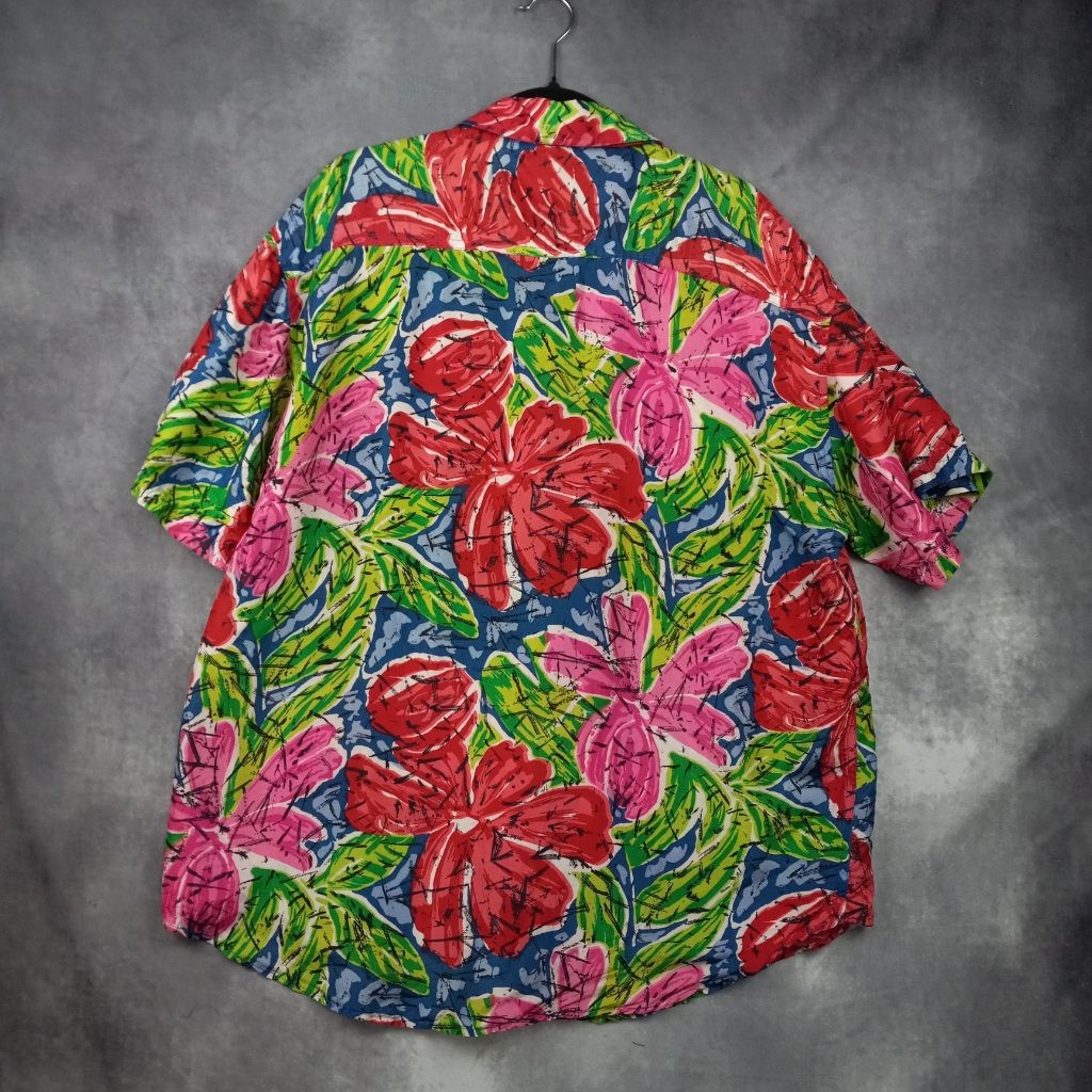 Vintage 90s High Advantage Basic 100% Silk Floral Camp Shirt Womens 18W/38 Plus