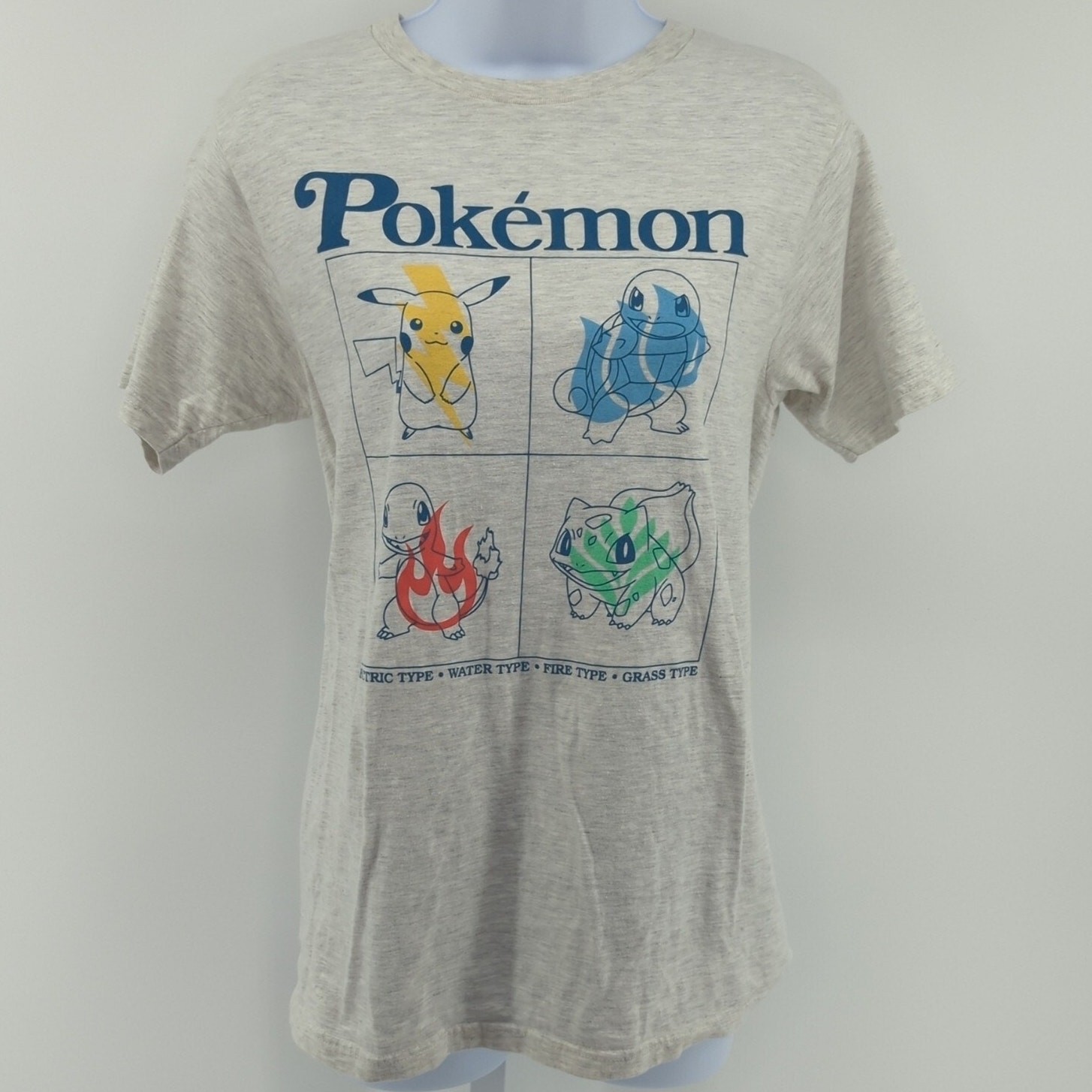 Pokemon Tee Womens Small Gray Casual Nerd Tee Anime Gamer Gift Pikachu Squirtle