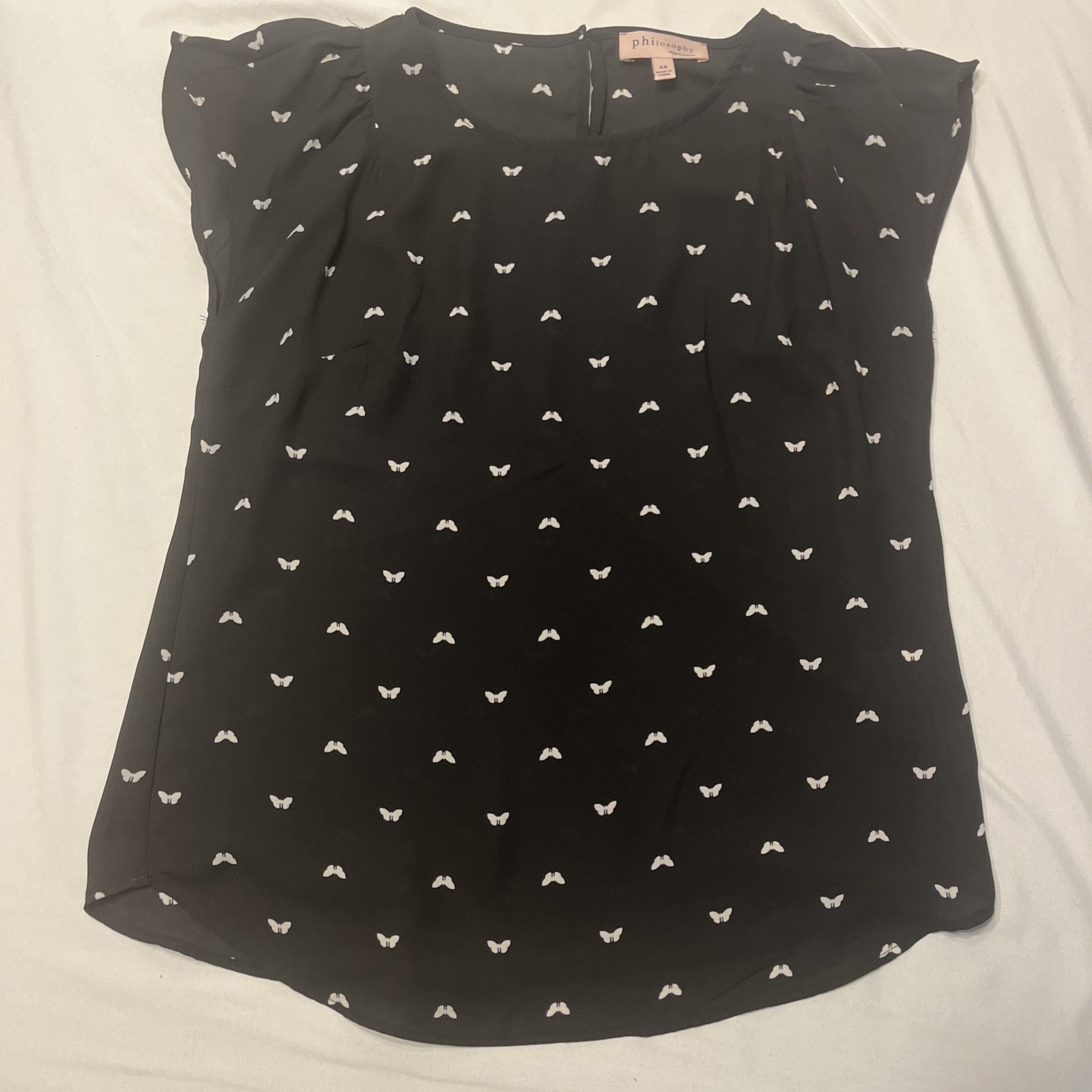 Philosophy Womens Black Shirt Size X Small Butterfly Print Blouse Top