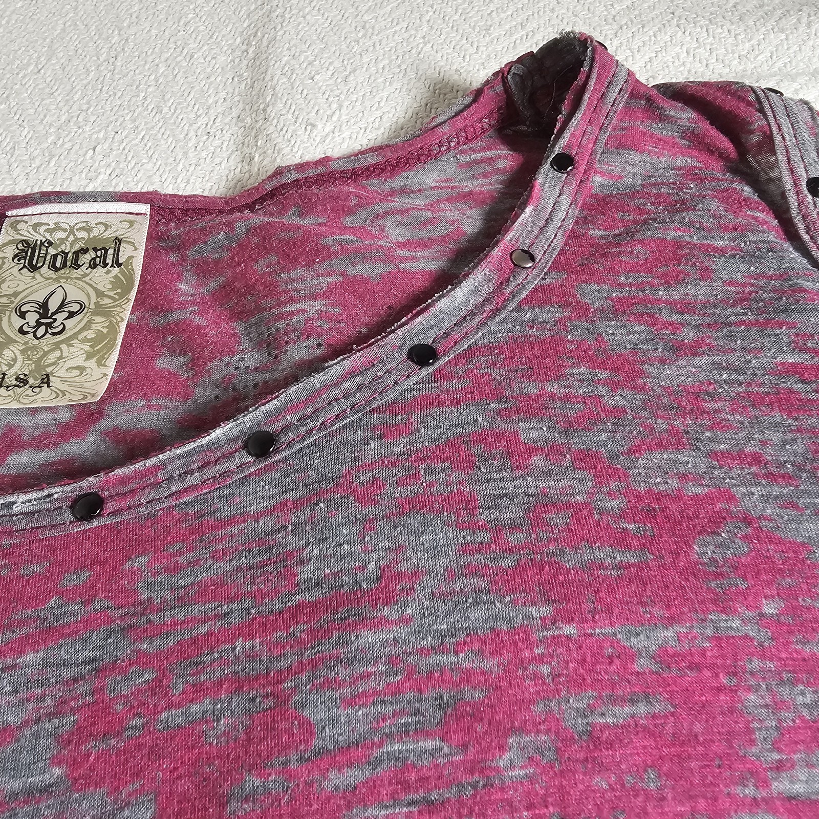 Vocal Womens S Cold Shoulder Top Pink Acid Wash Rhinestone Accent Wings